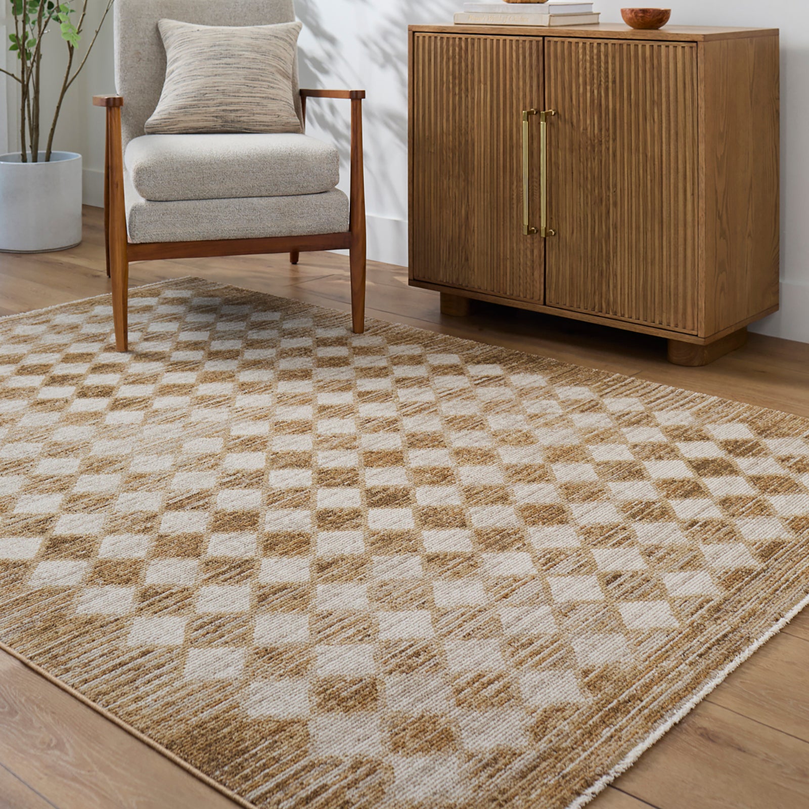 NATI Galey Alix x Livabliss Scandi Geometric Mustard/Cream Area Rug