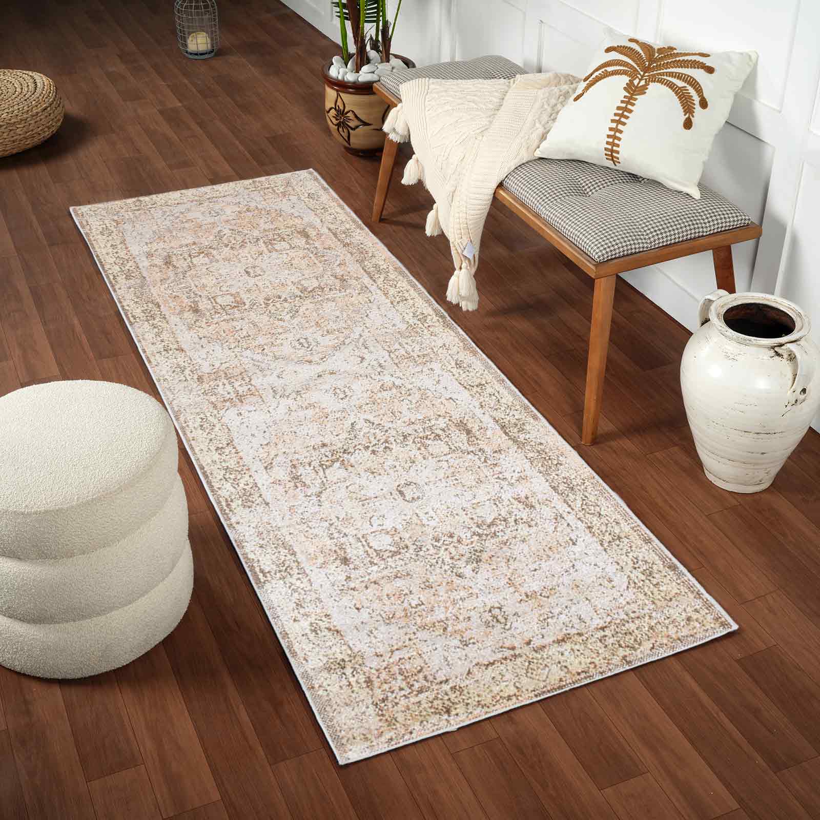 VIVIAN RIDGE Machine Washable Oriental Boho Clay/Dark Brown Area Rug