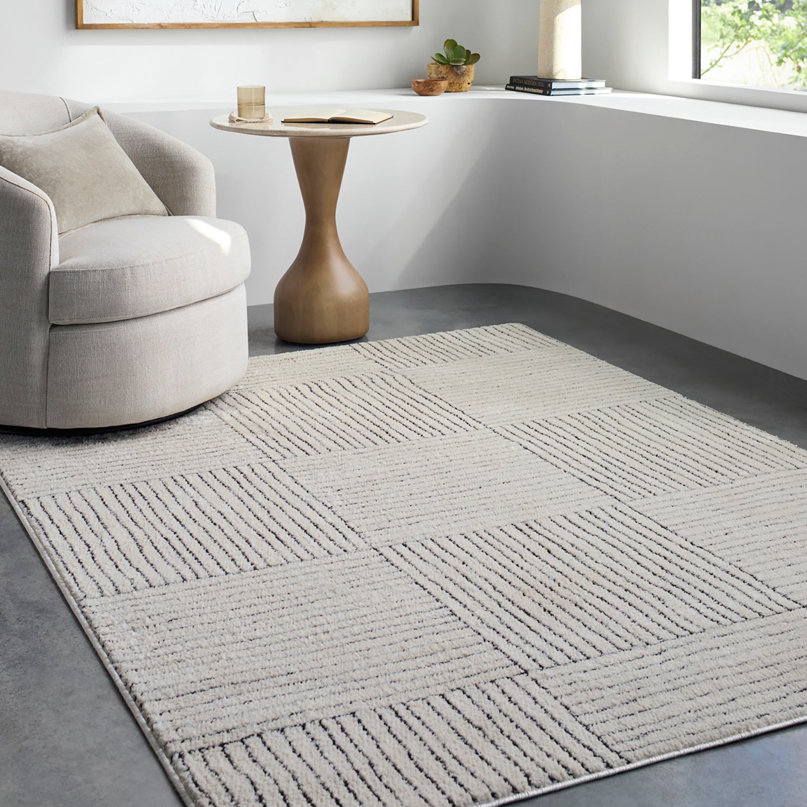 LORAINE Galey Alix x Livabliss Modern Scandi High Pile Ivory/Black Runner Rug