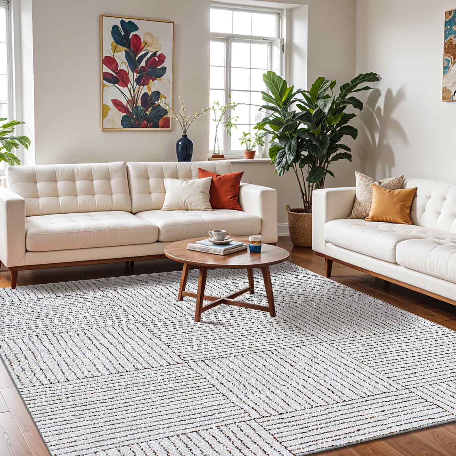 LORAINE Galey Alix x Livabliss Modern Scandi High Pile Ivory/Dark Brown Runner Rug