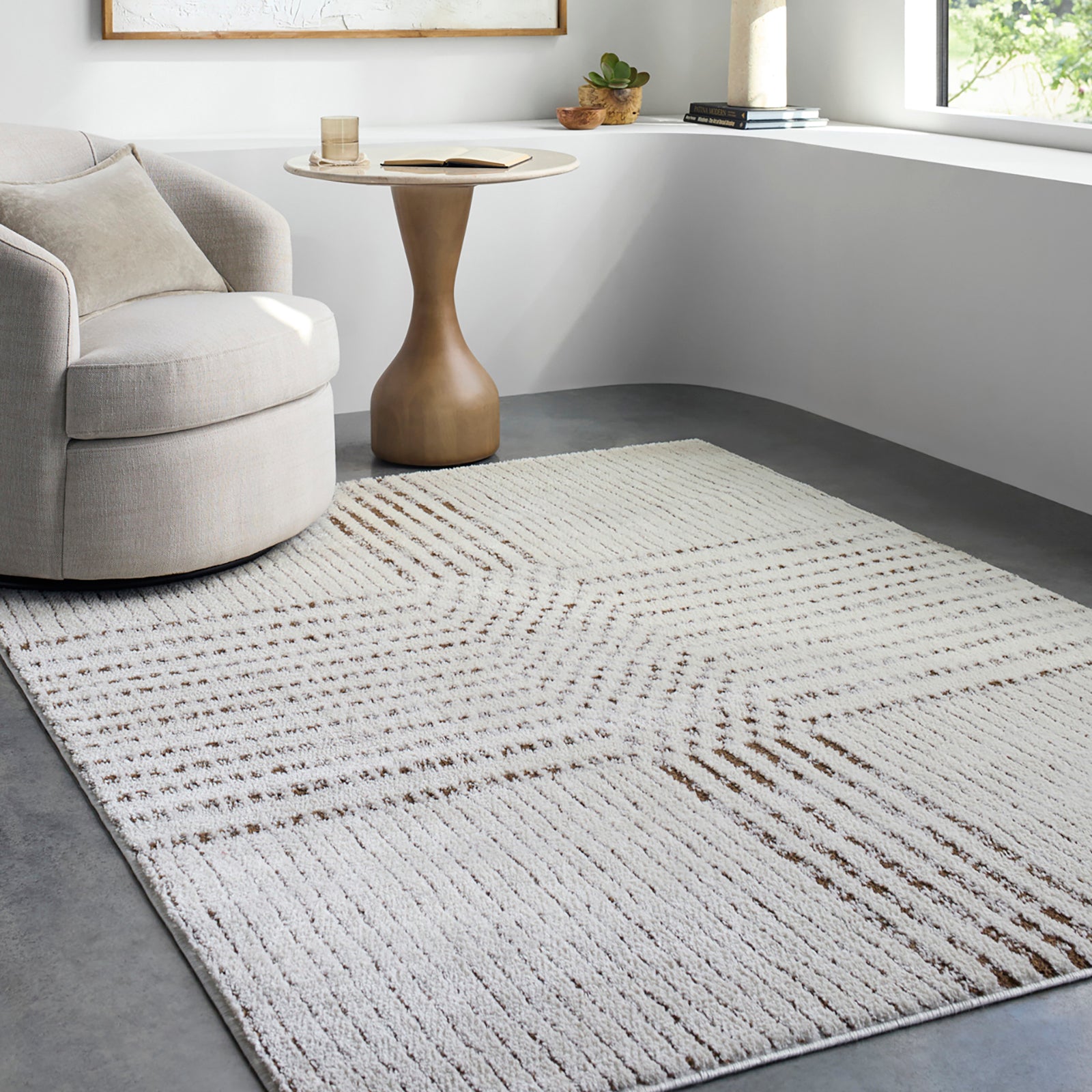 CHARLAINE Galey Alix x Livabliss Modern Scandi High Pile Ivory/Dark Brown Runner Rug