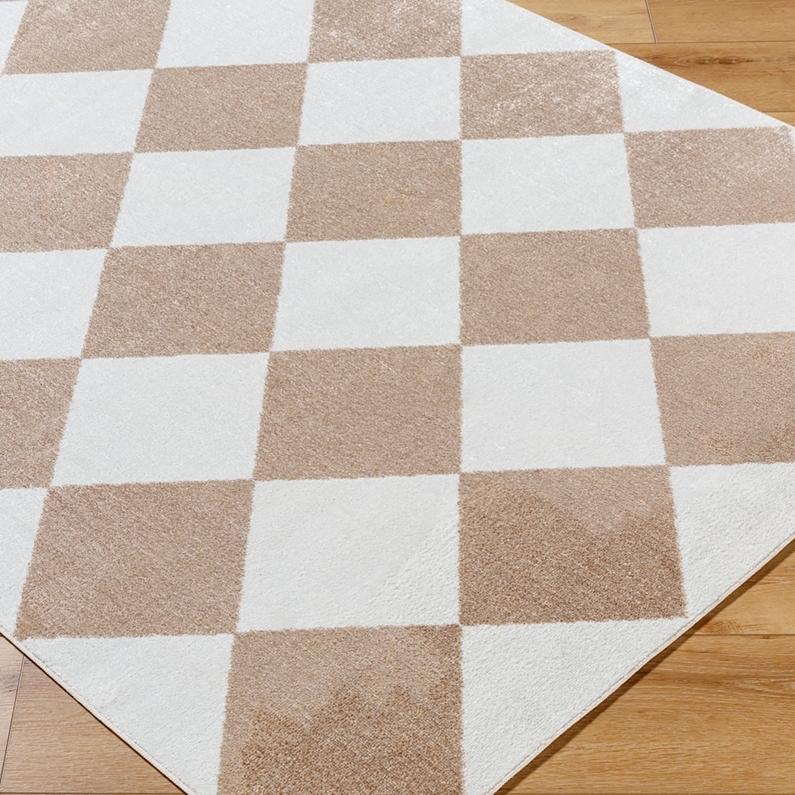 GHISLAINE Machine Washable Modern Boho Diamond Light Brown Area Rug