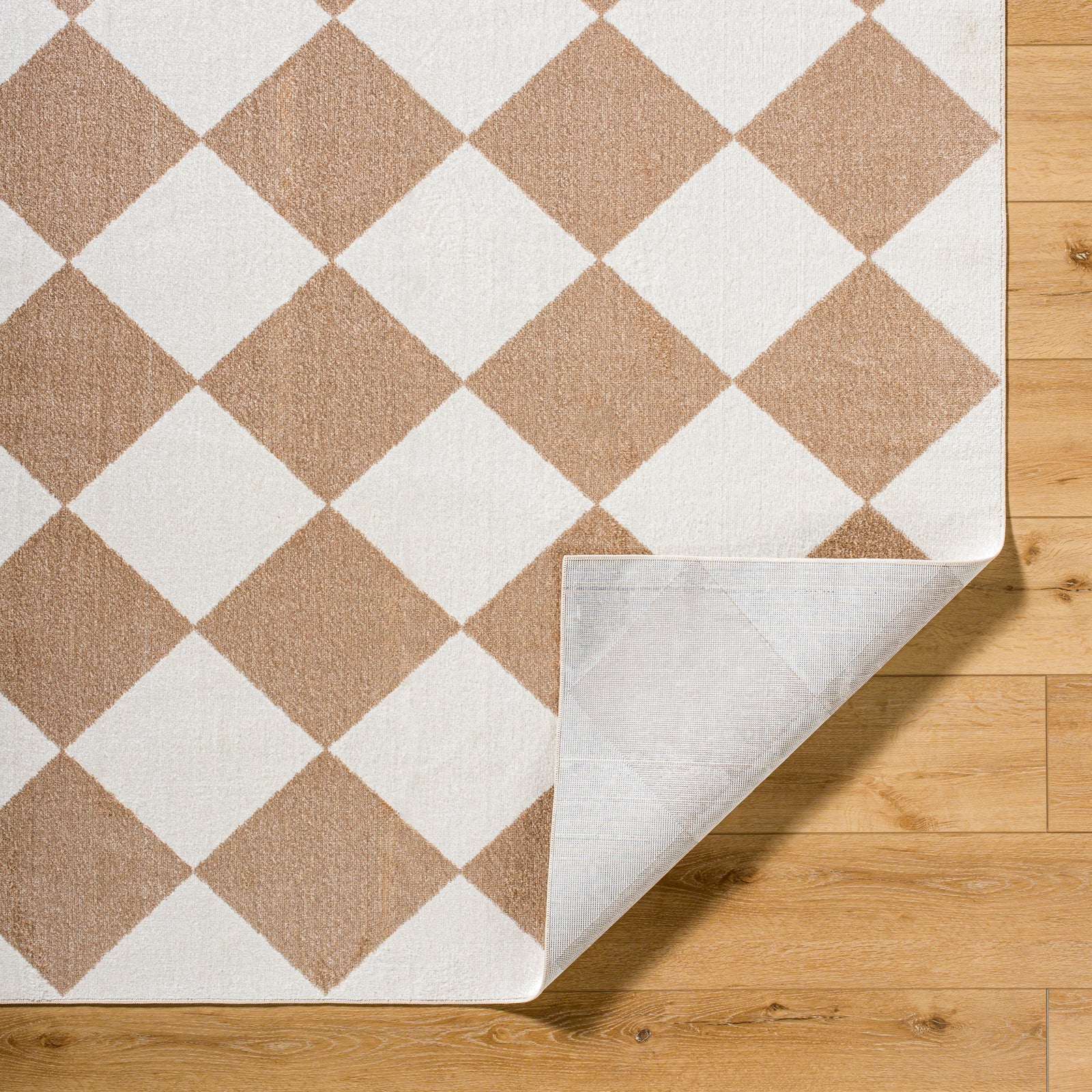 GHISLAINE Machine Washable Modern Boho Diamond Light Brown Area Rug