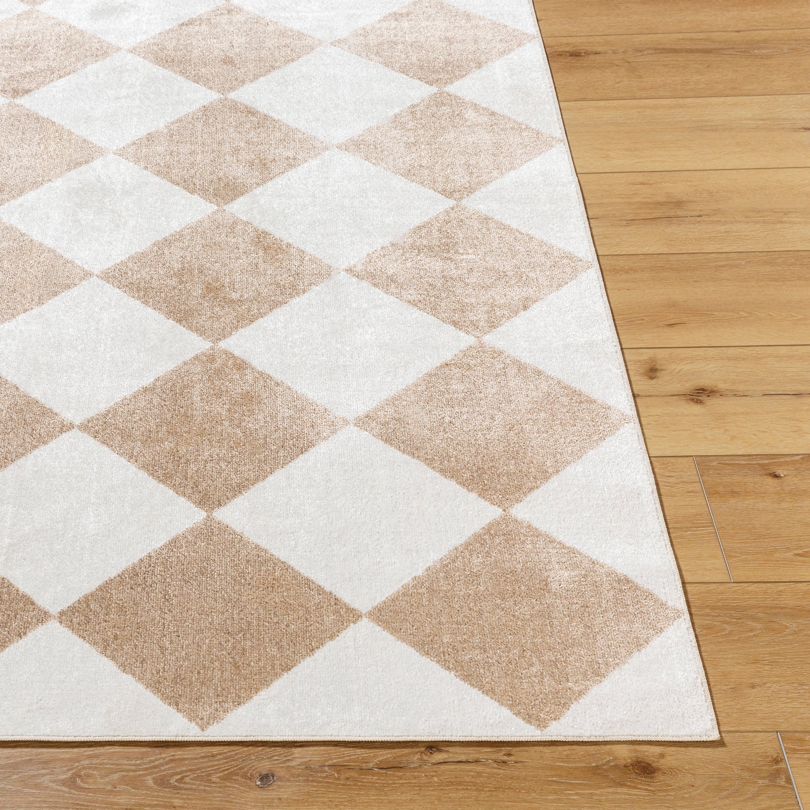GHISLAINE Machine Washable Modern Boho Diamond Light Brown Area Rug