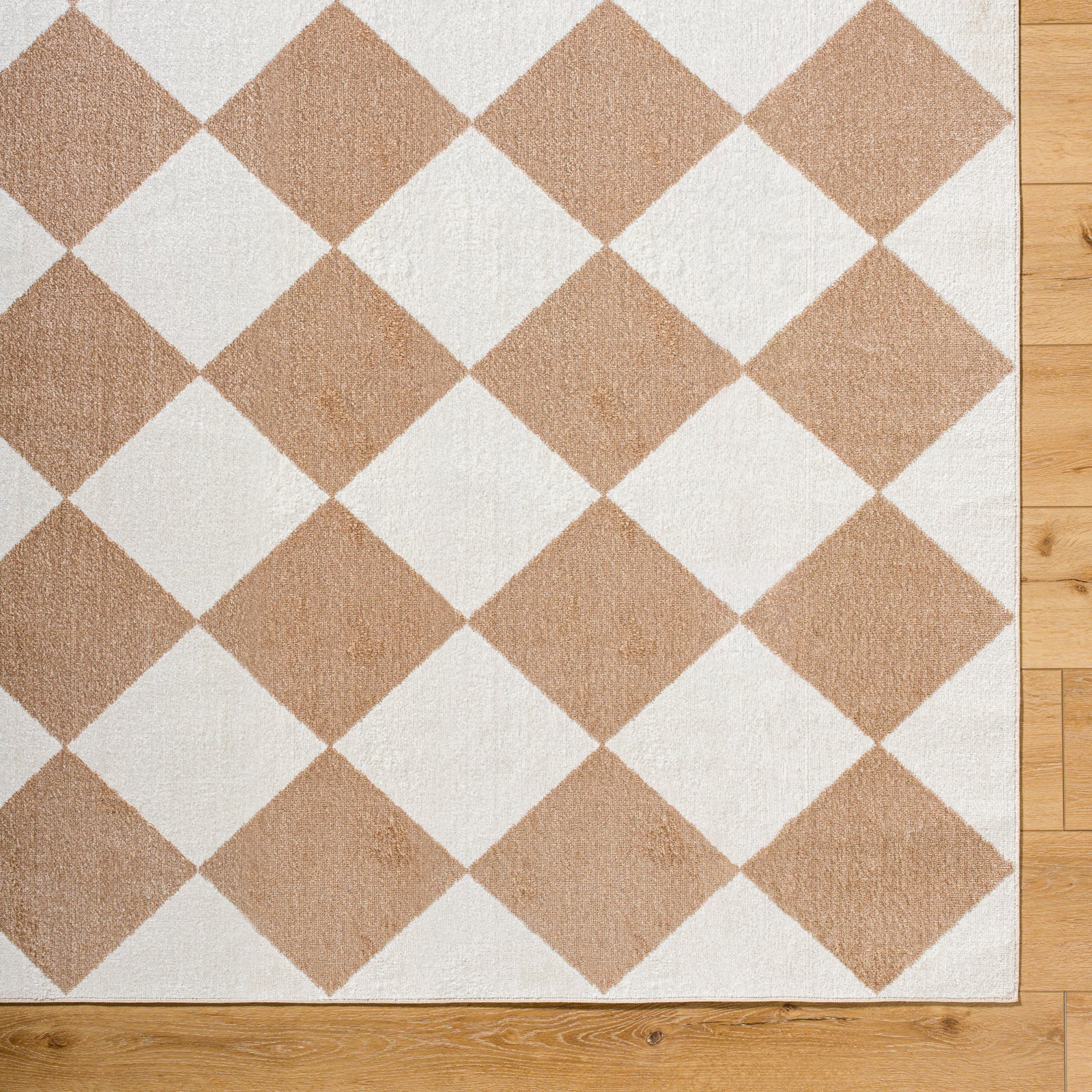 GHISLAINE Machine Washable Modern Boho Diamond Light Brown Area Rug