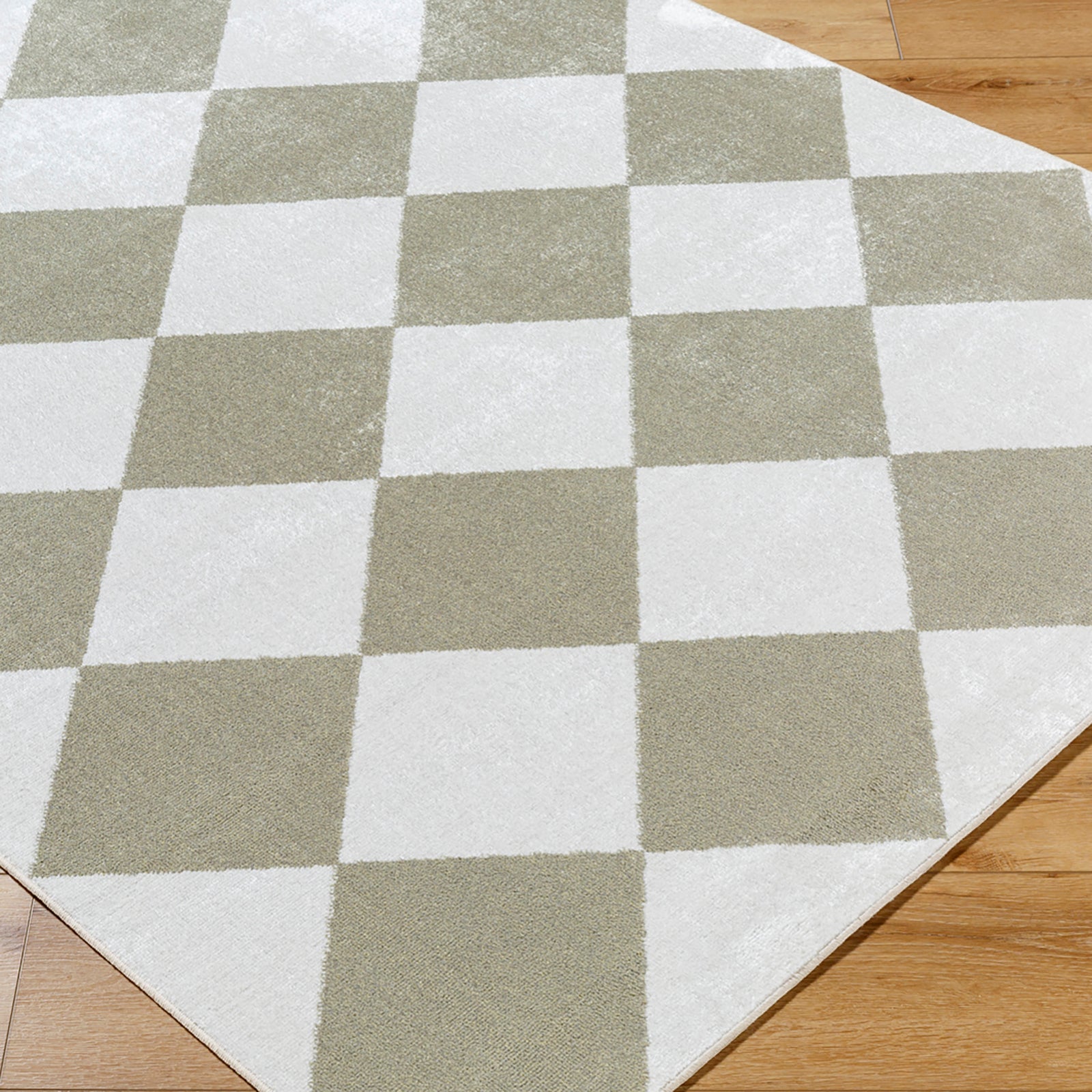 GHISLAINE Machine Washable Modern Boho Diamond Dusty Sage Area Rug
