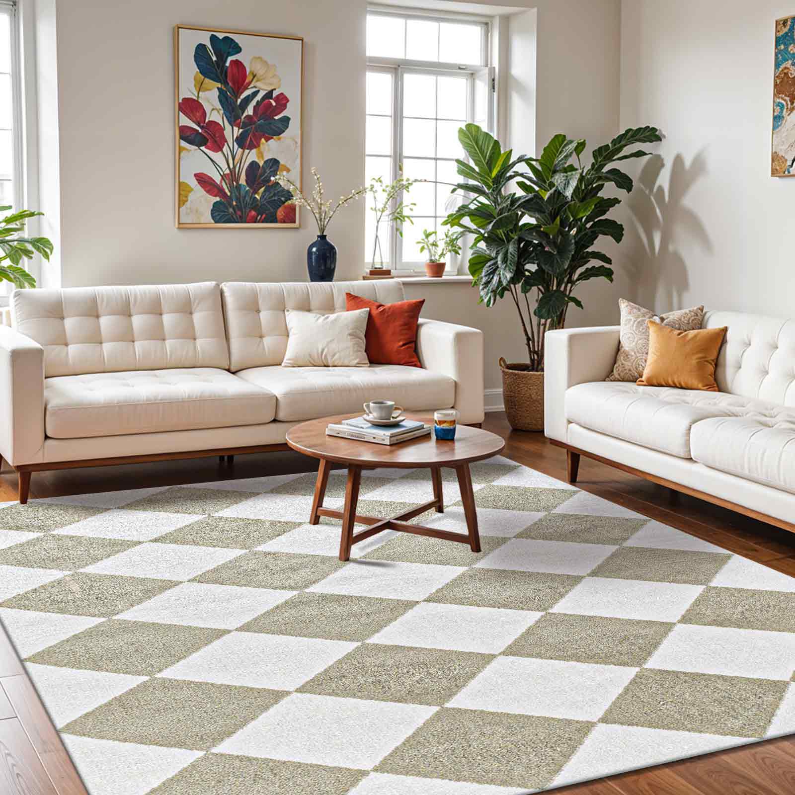 GHISLAINE Machine Washable Modern Boho Diamond Dusty Sage Area Rug
