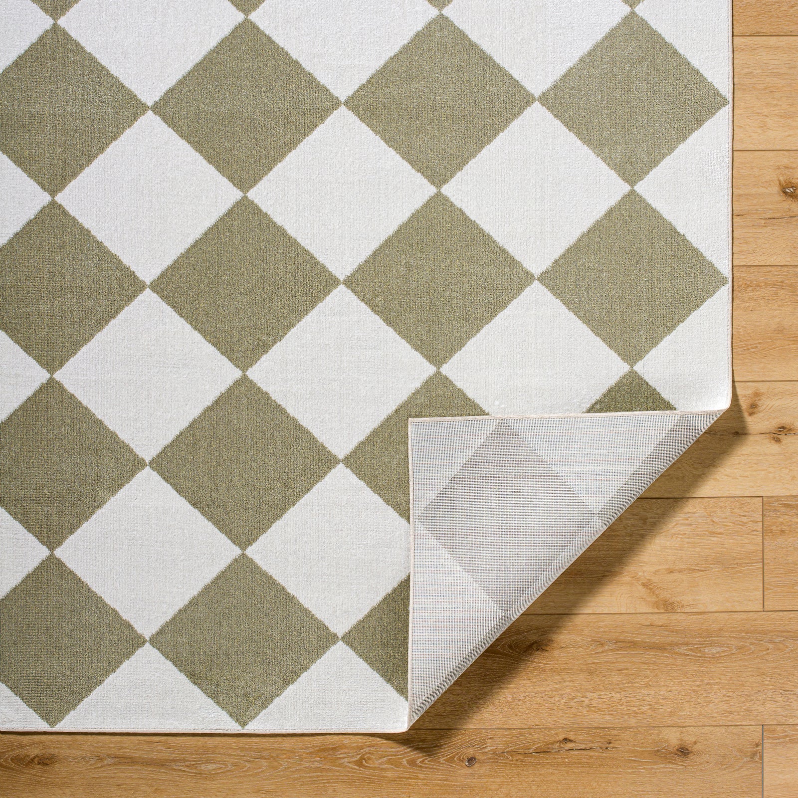 GHISLAINE Machine Washable Modern Boho Diamond Dusty Sage Area Rug
