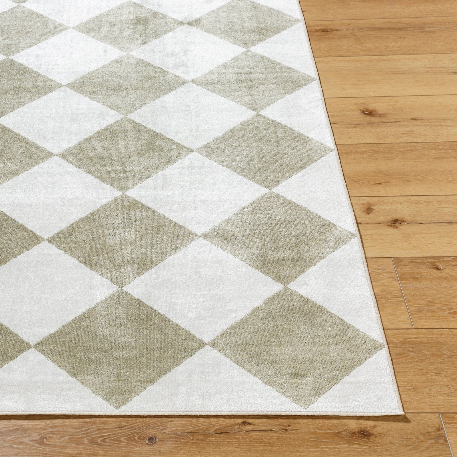 GHISLAINE Machine Washable Modern Boho Diamond Dusty Sage Area Rug