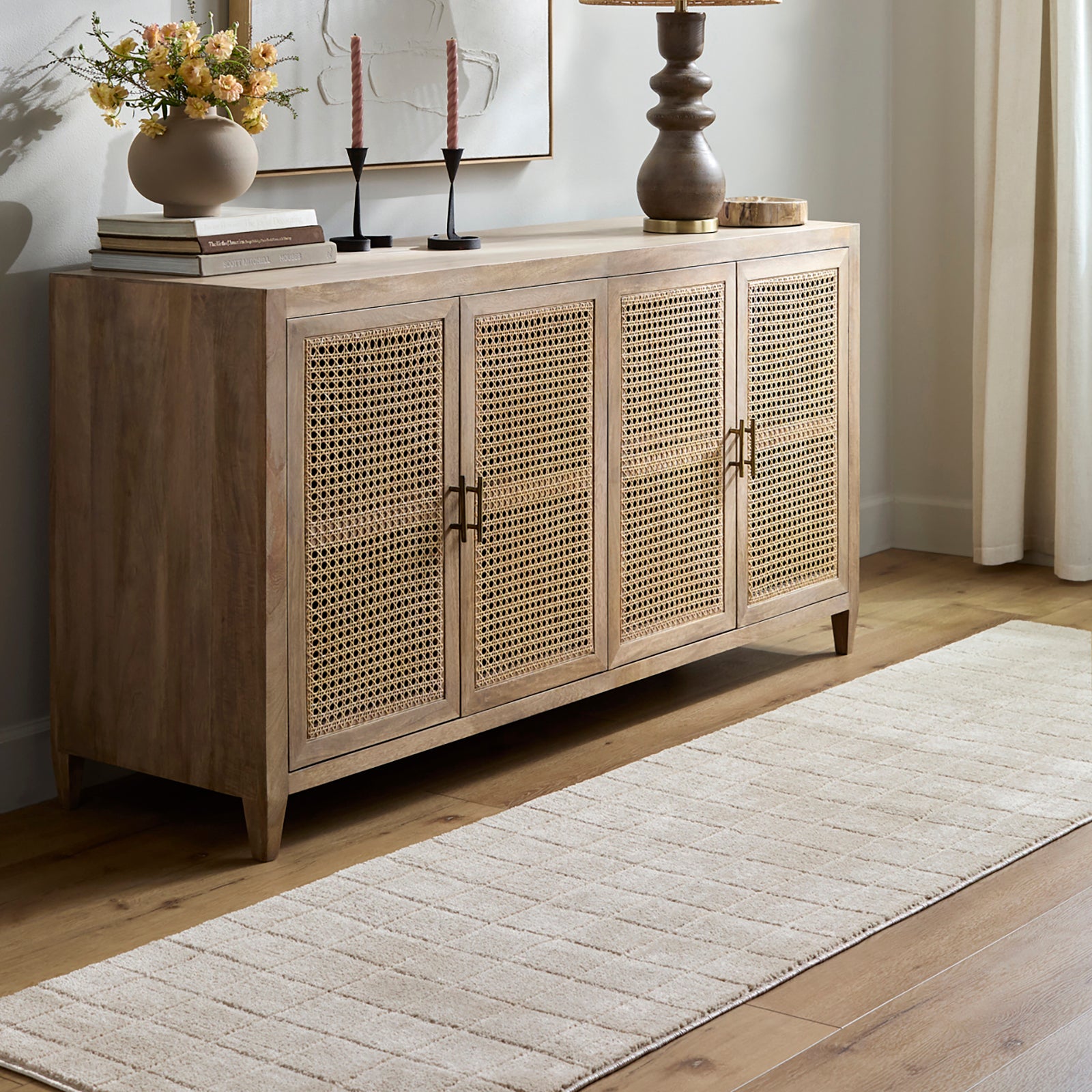 AMINA Our PNW Home x Livabliss Scandi High Pile Light Beige/Light Brown Runner Rug