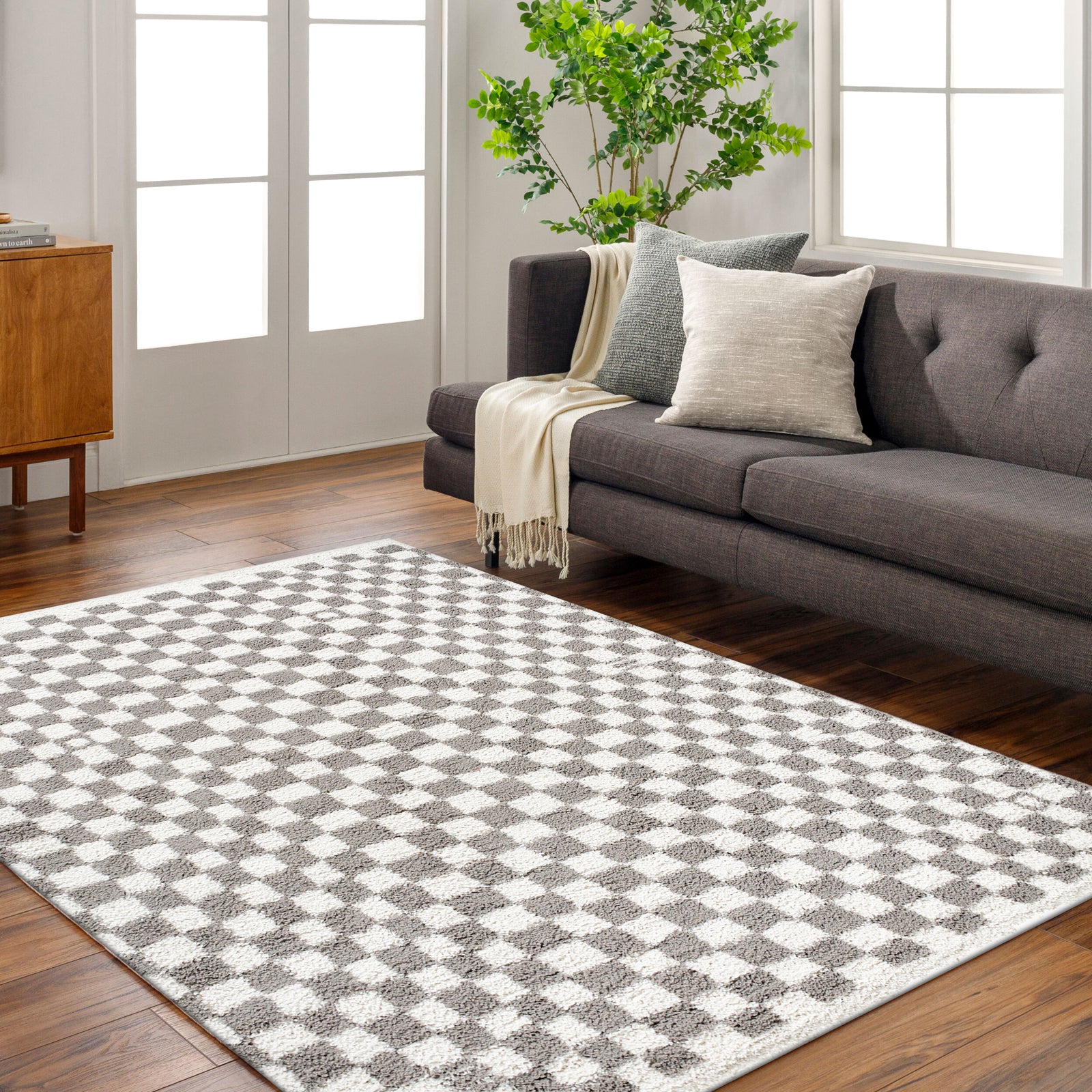 KITTU Modern Shaggy Checkered Area Rug