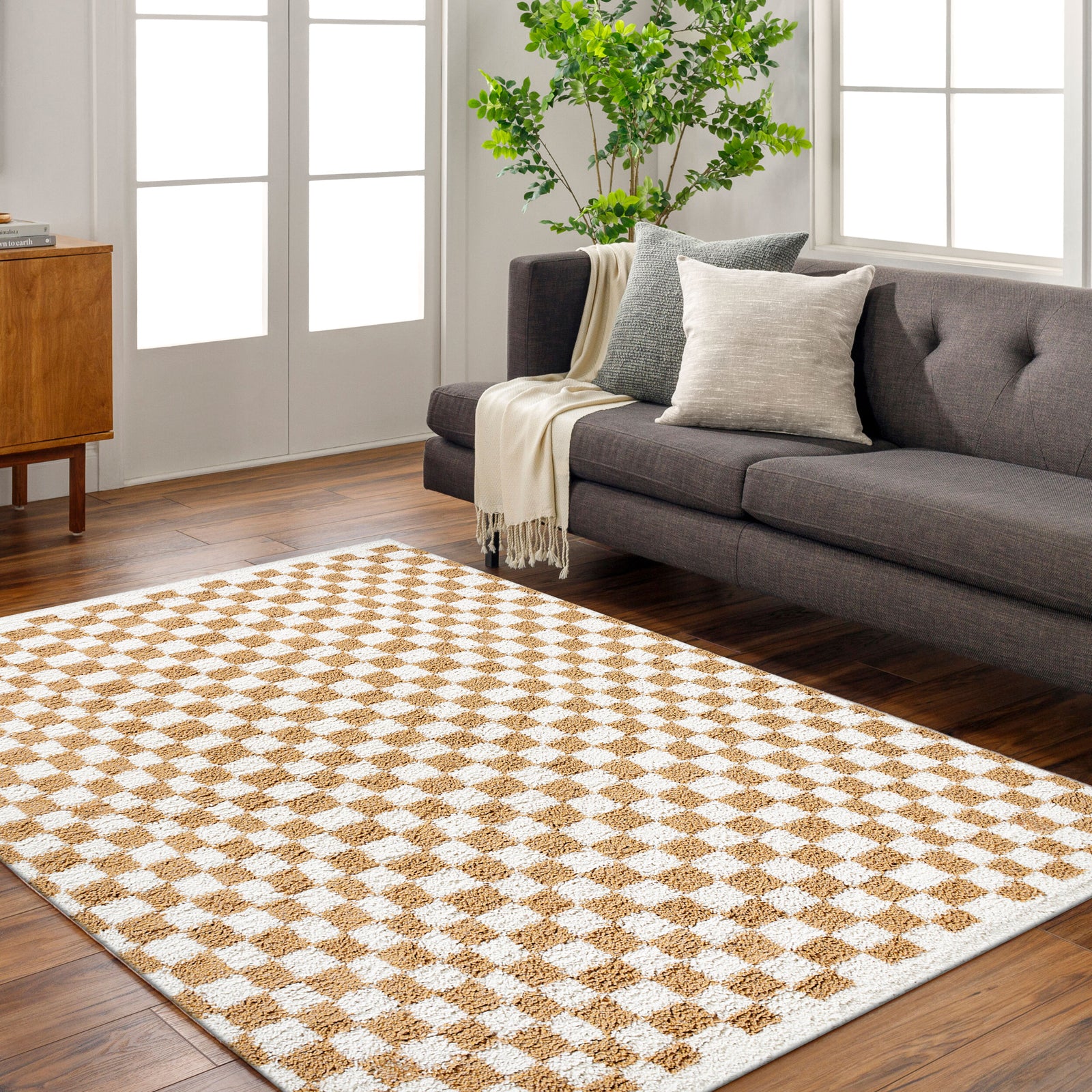 KITTU Modern Shaggy Checkered Area Rug