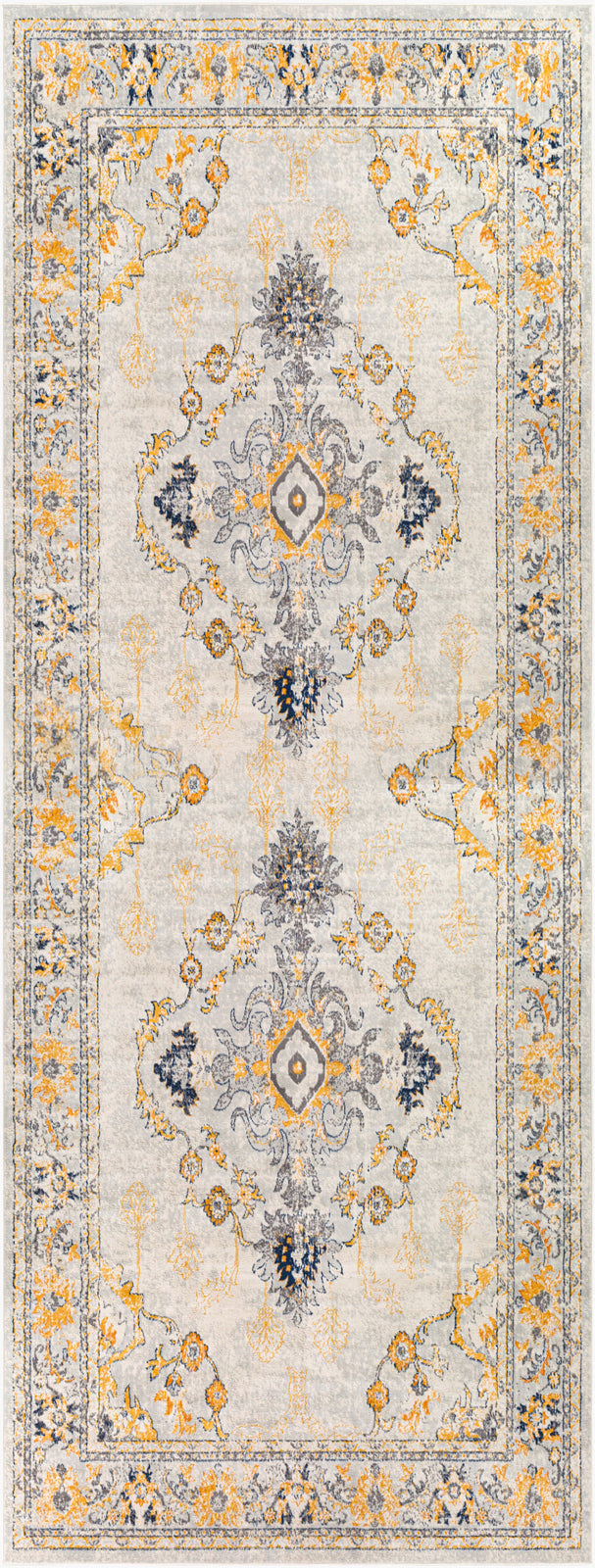 Floransa Vintage Beige Grey Blue Yellow Traditional Boho Living Rug