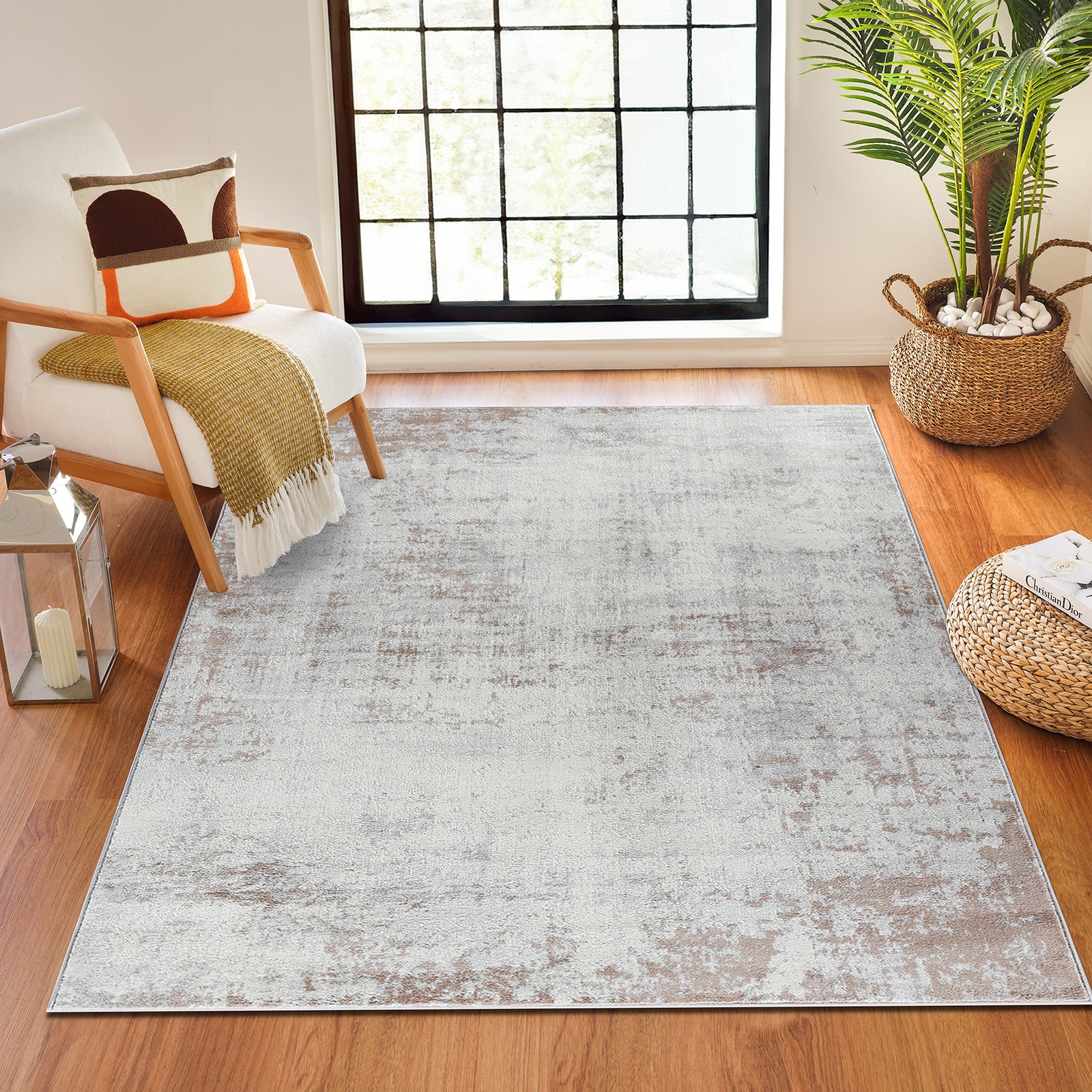 MILENA Abstract Modern Marble Beige/White Area Rug