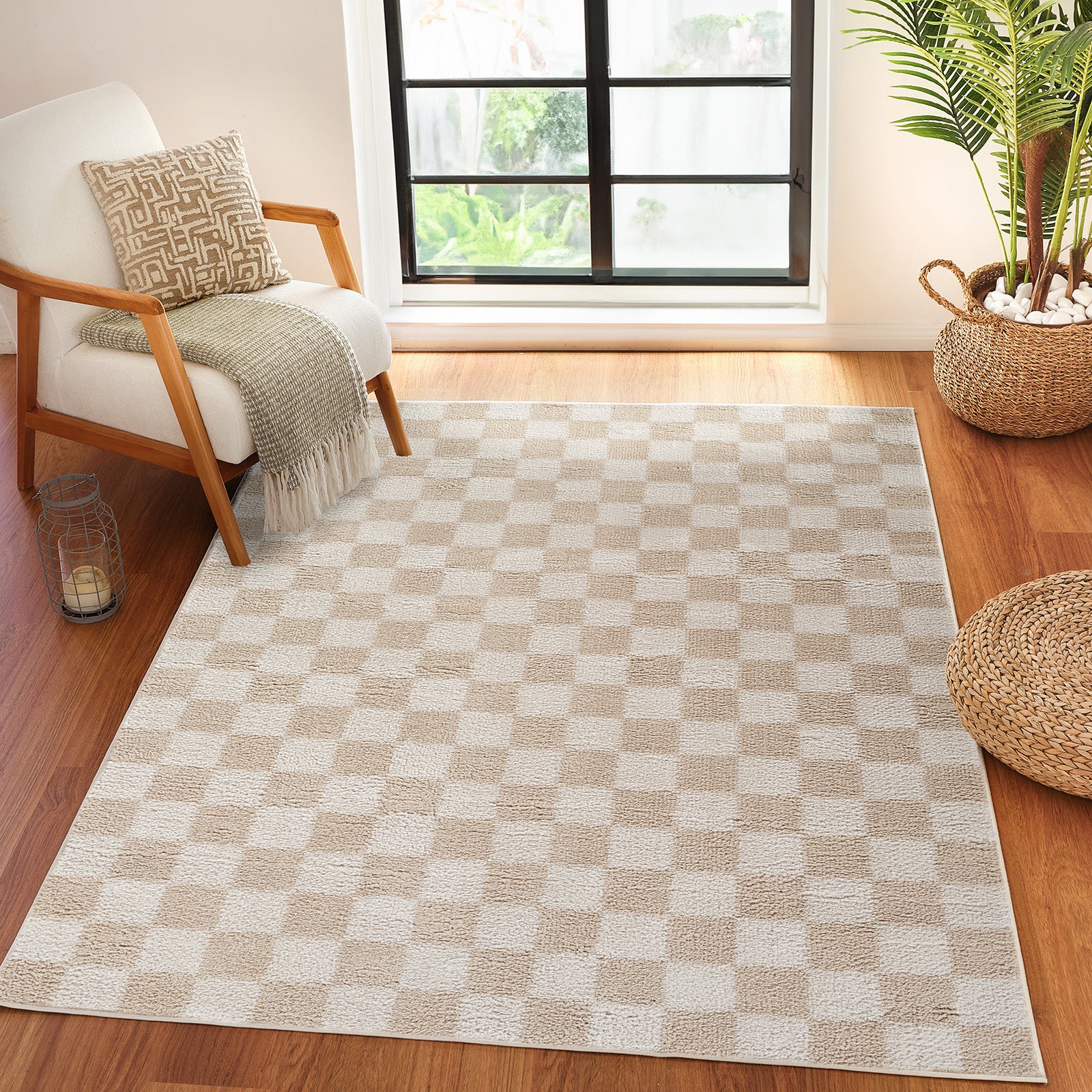 IZALINE Machine Washable Modern Shaggy Beige Area Rug
