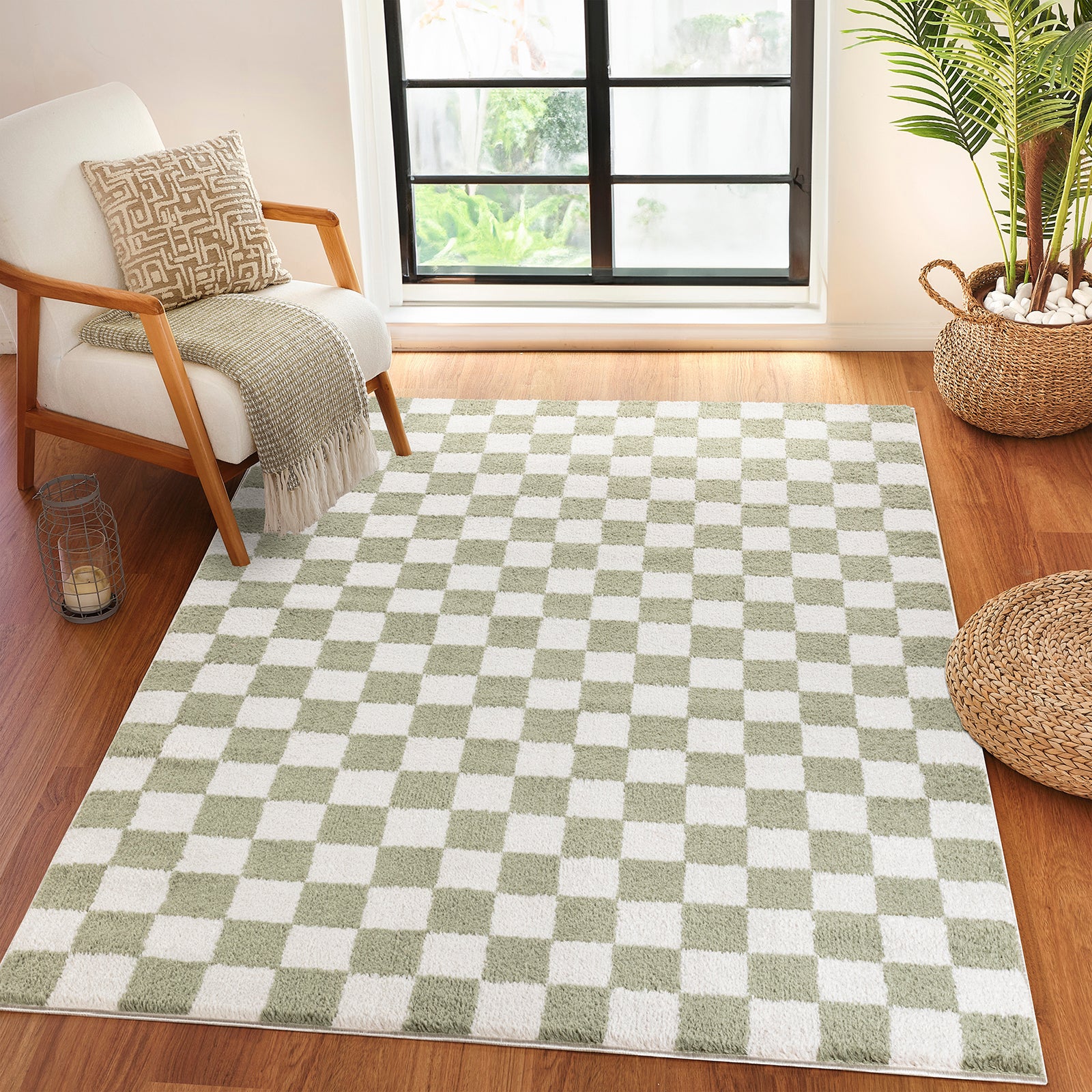Fossay Shag Washable Checkered Rug