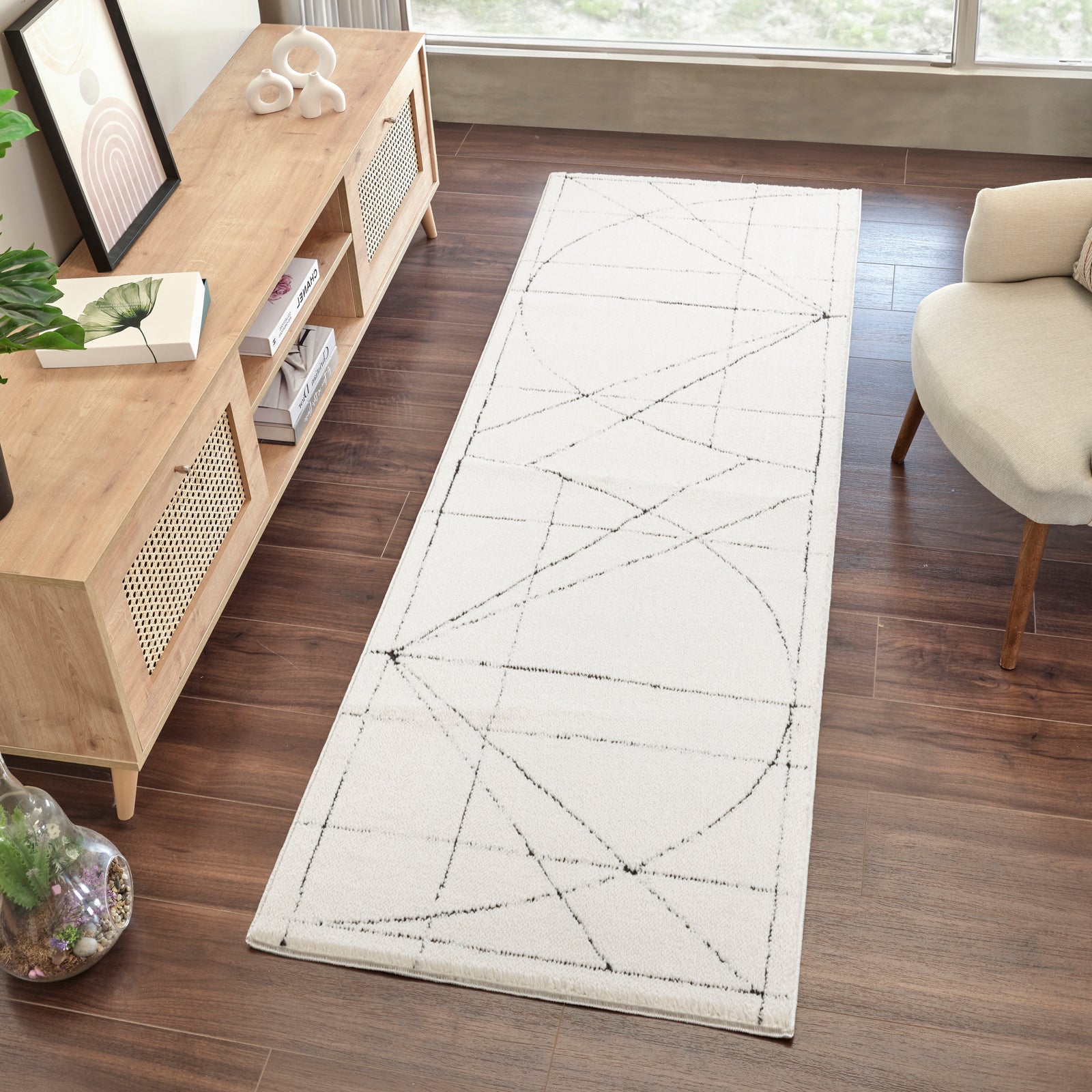 Galey Alix Architect V Modern Ivory Black Graphic High Pile Rug