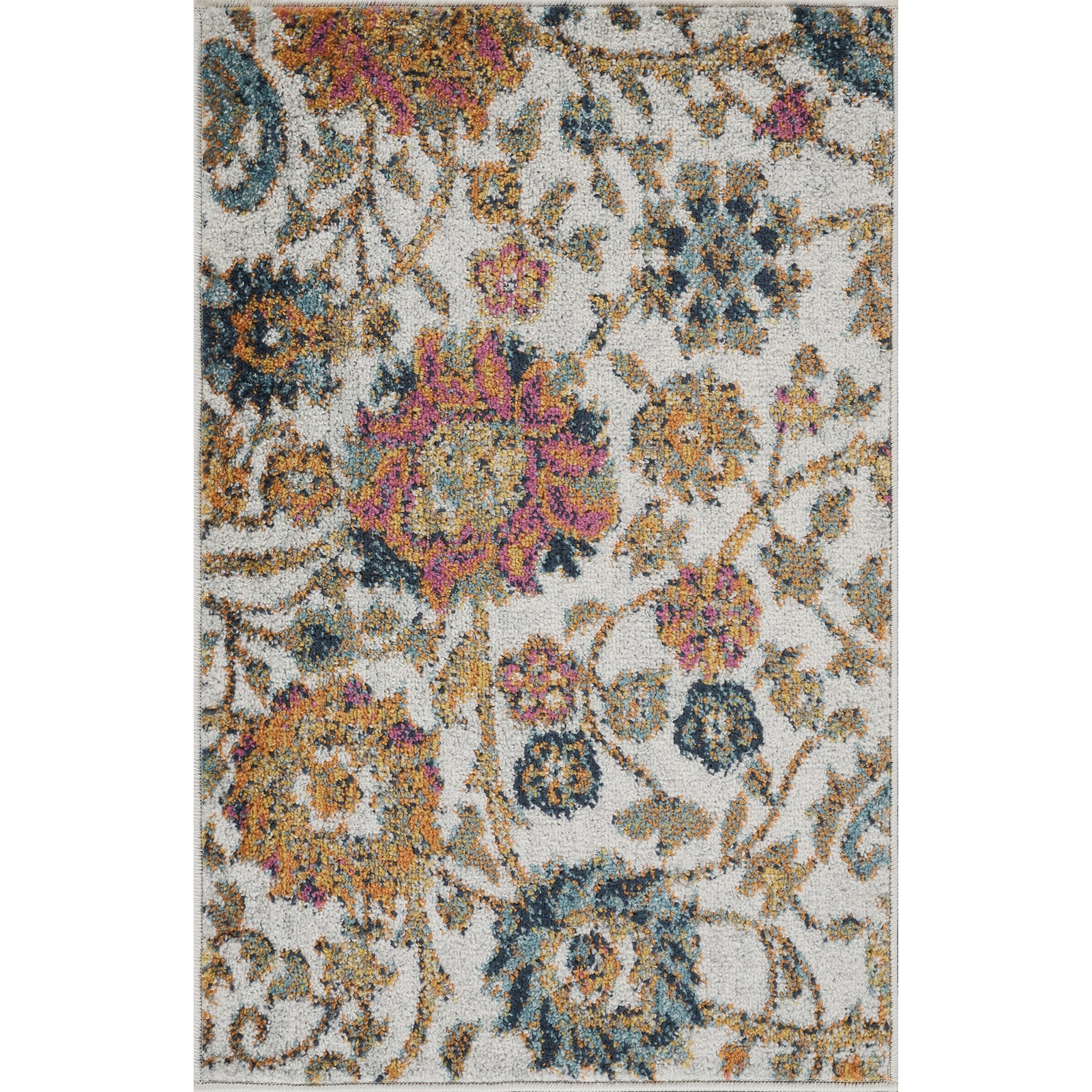 Harput Vintage Beige Blue Orange Yellow Traditional Boho Living Rug
