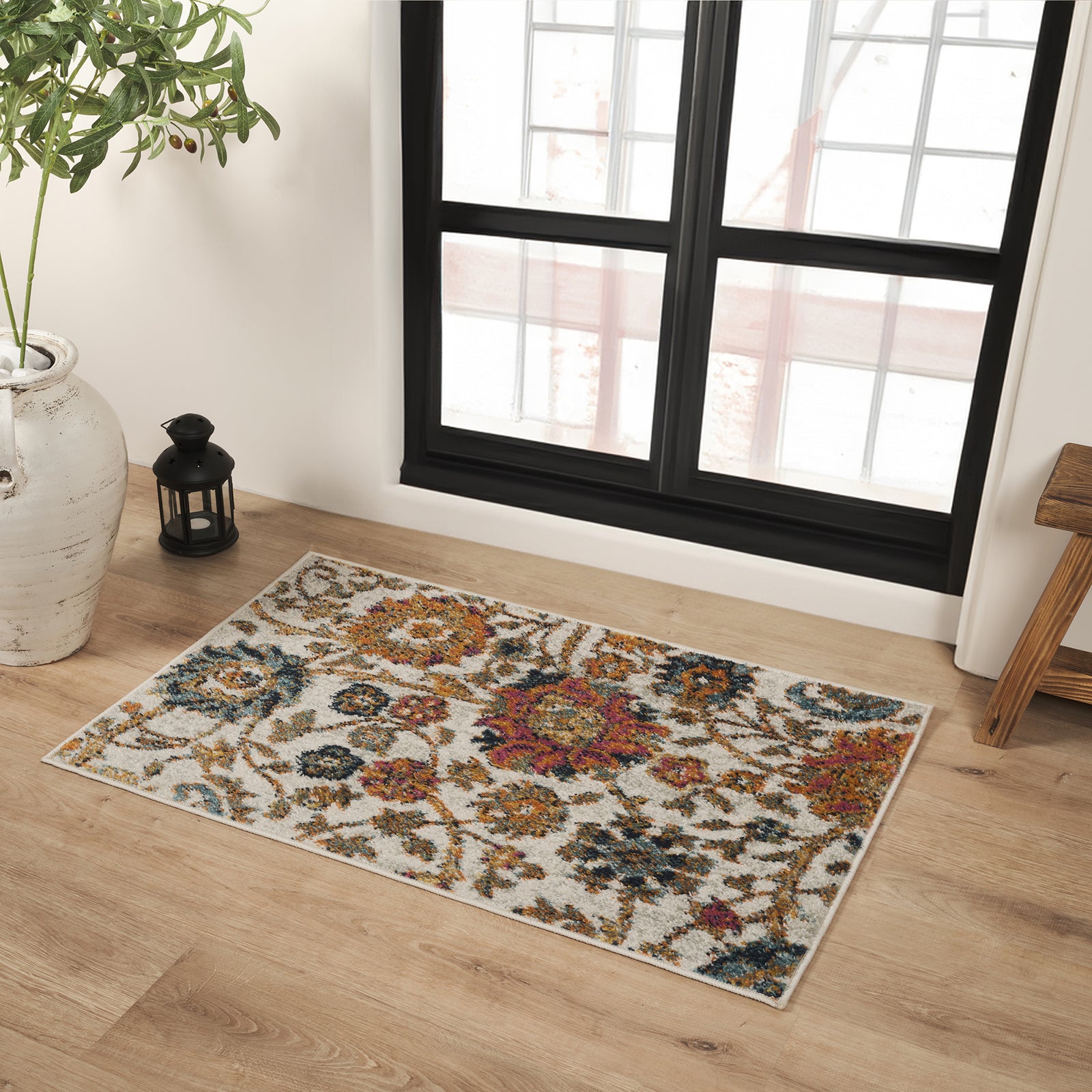 Harput Vintage Beige Blue Orange Yellow Traditional Boho Living Rug
