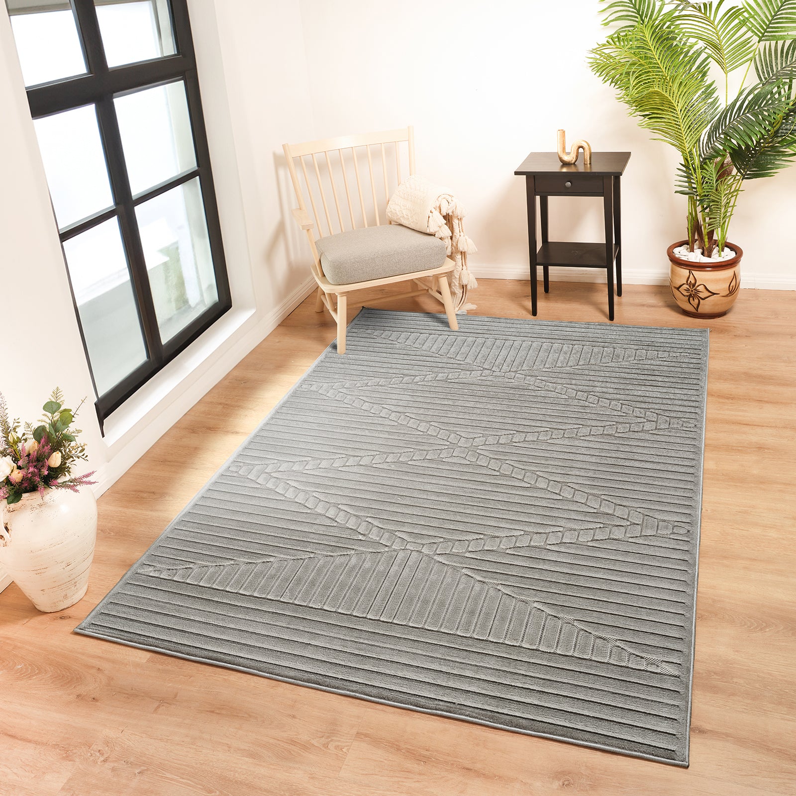 MITSUKO In- & Outdoor Scandi Modern Grey Area Rug