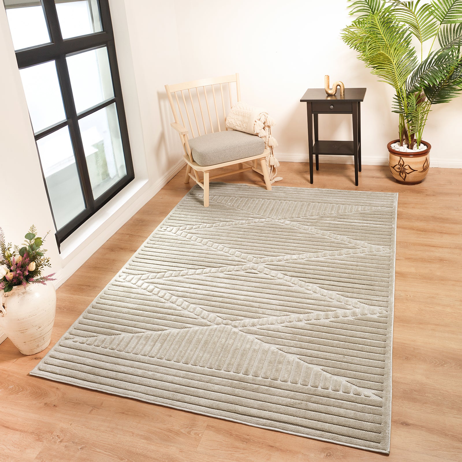 MITSUKO In- & Outdoor Scandi Modern Beige Area Rug