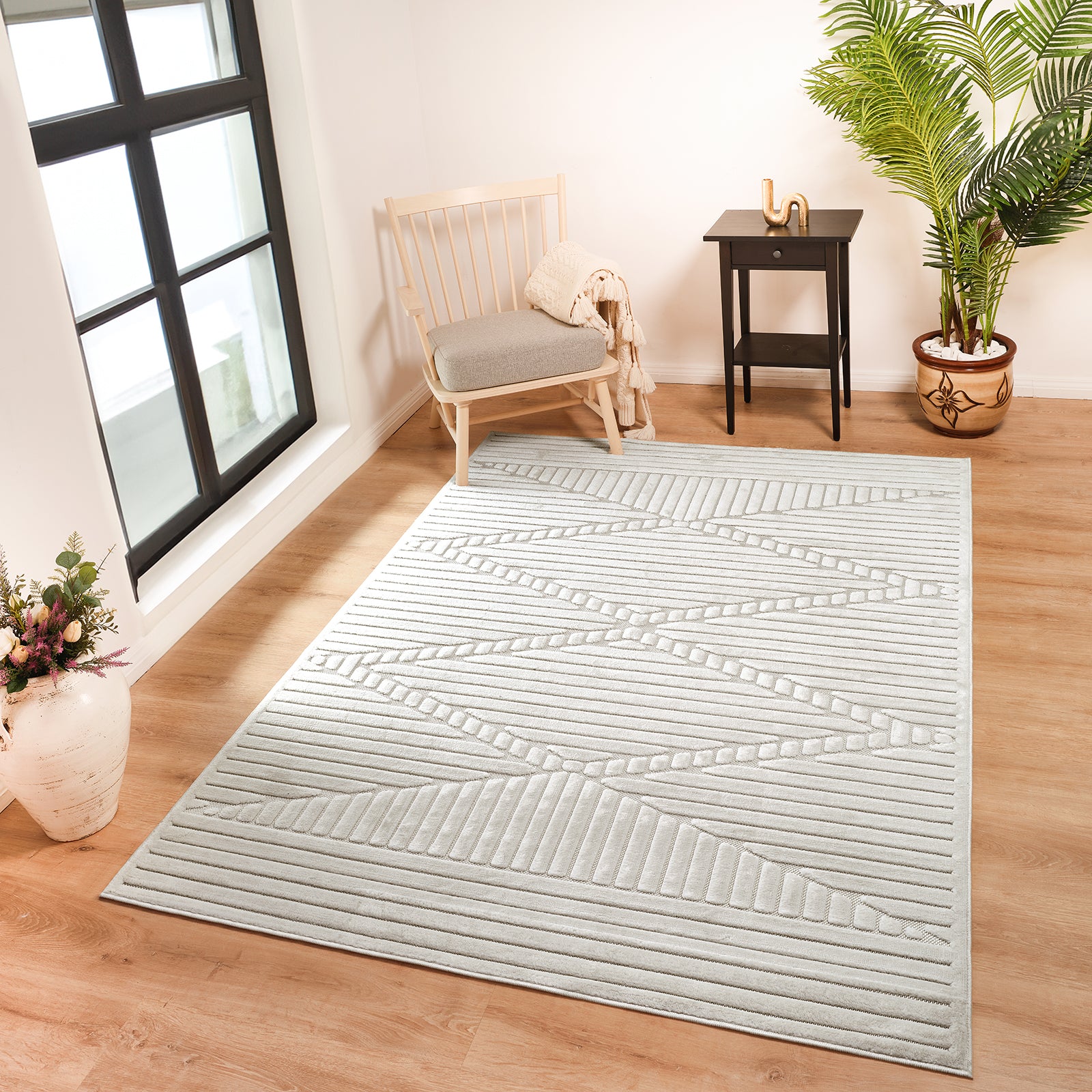 MITSUKO In- & Outdoor Scandi Modern White Area Rug