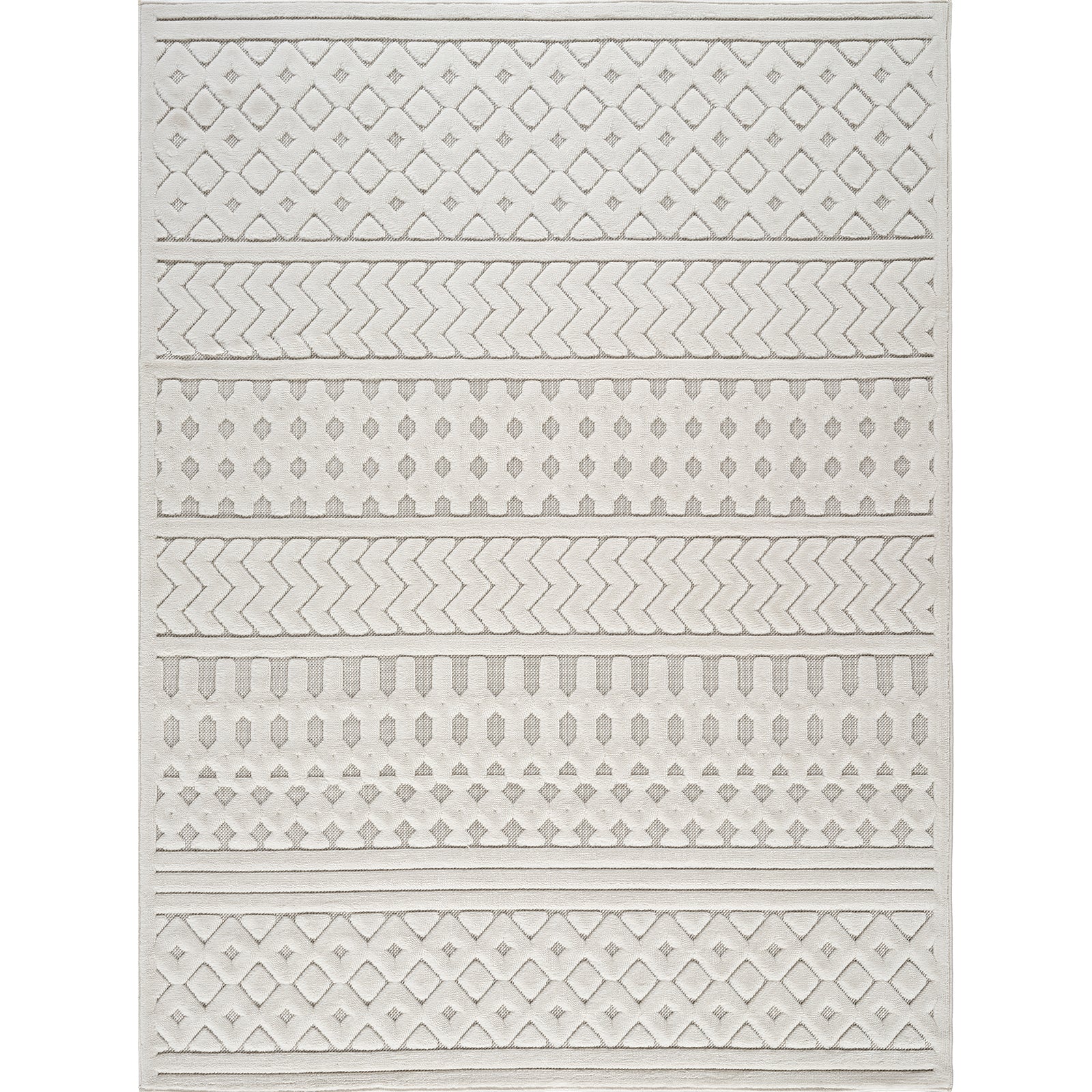 HARUKA In- & Outdoor 3D High & Low Pile Textured White Area Rug