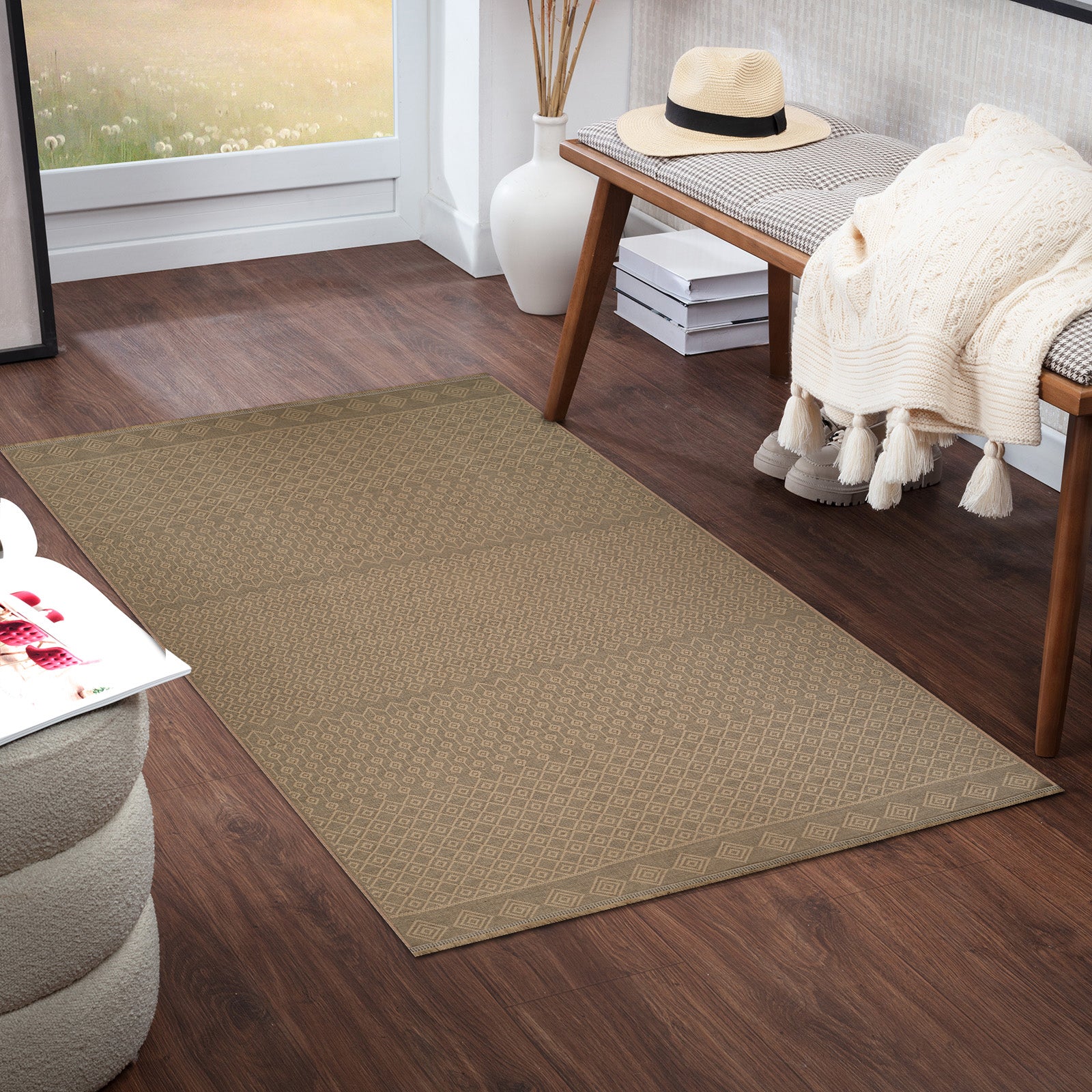 KASHVI Machine Washable Jute Boho Area Rug