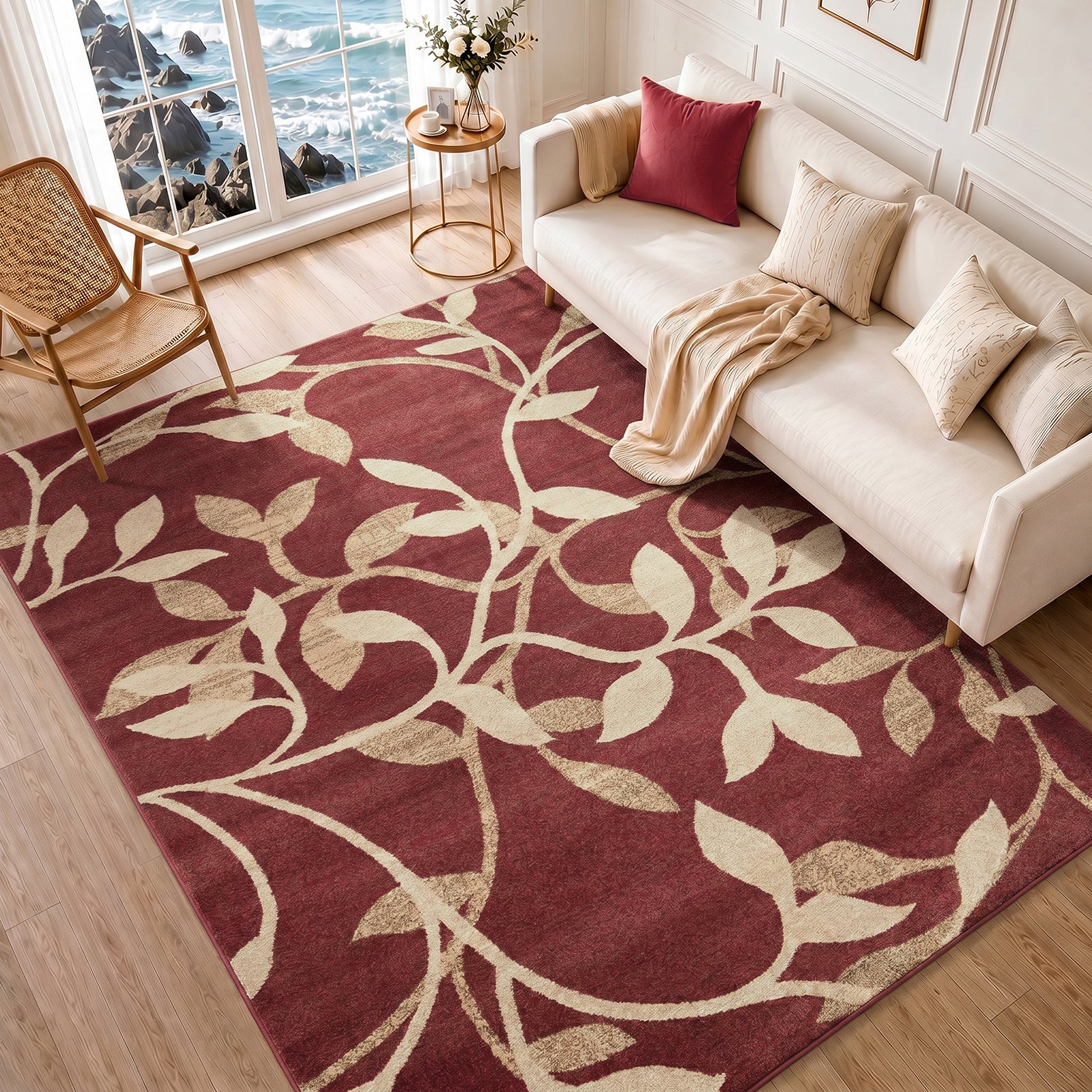 Riley Vintage Red Beige Brown Traditional Boho Living Dining Rug