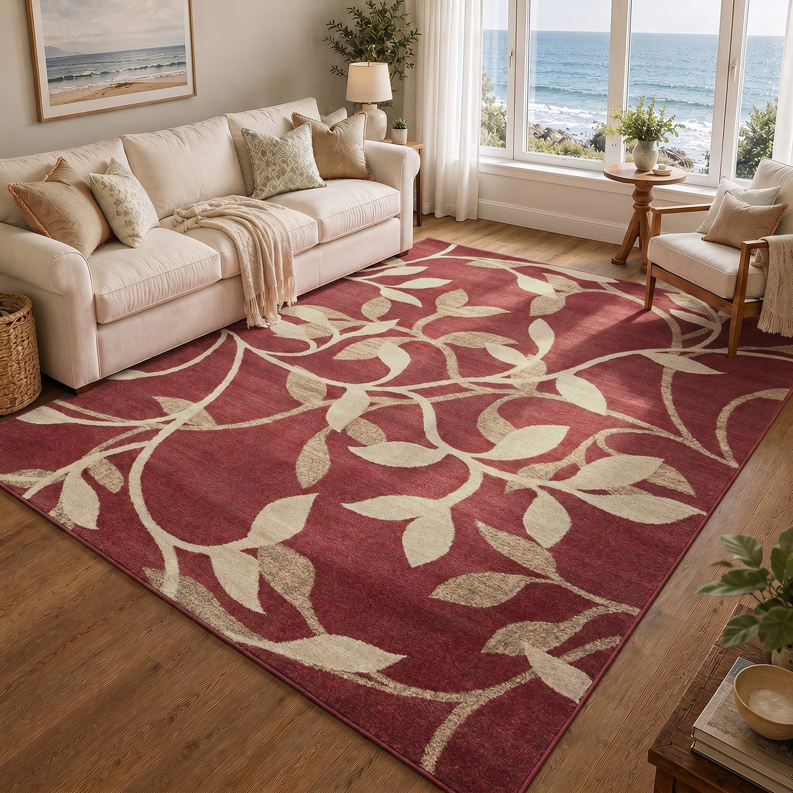Riley Vintage Red Beige Brown Traditional Boho Living Dining Rug