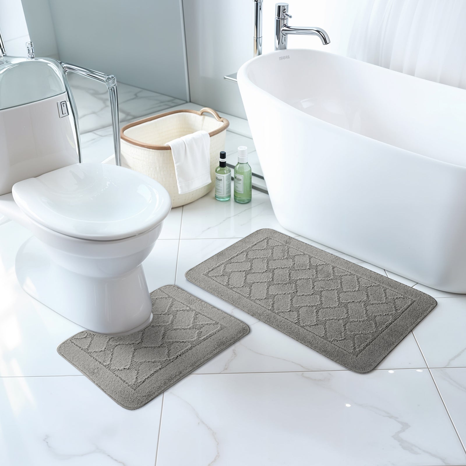 NILAH 2 Machine Washable Anti-Slip Bathroom Area Rugs