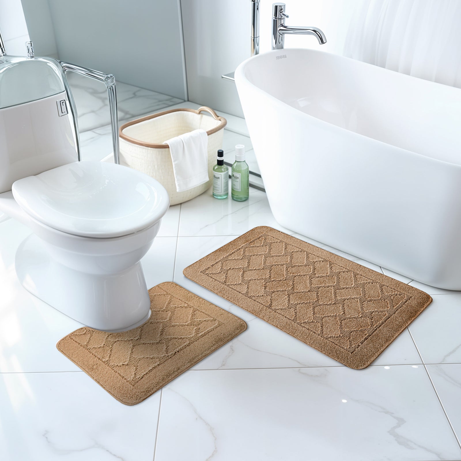 NILAH 2 Machine Washable Anti-Slip Bathroom Area Rugs