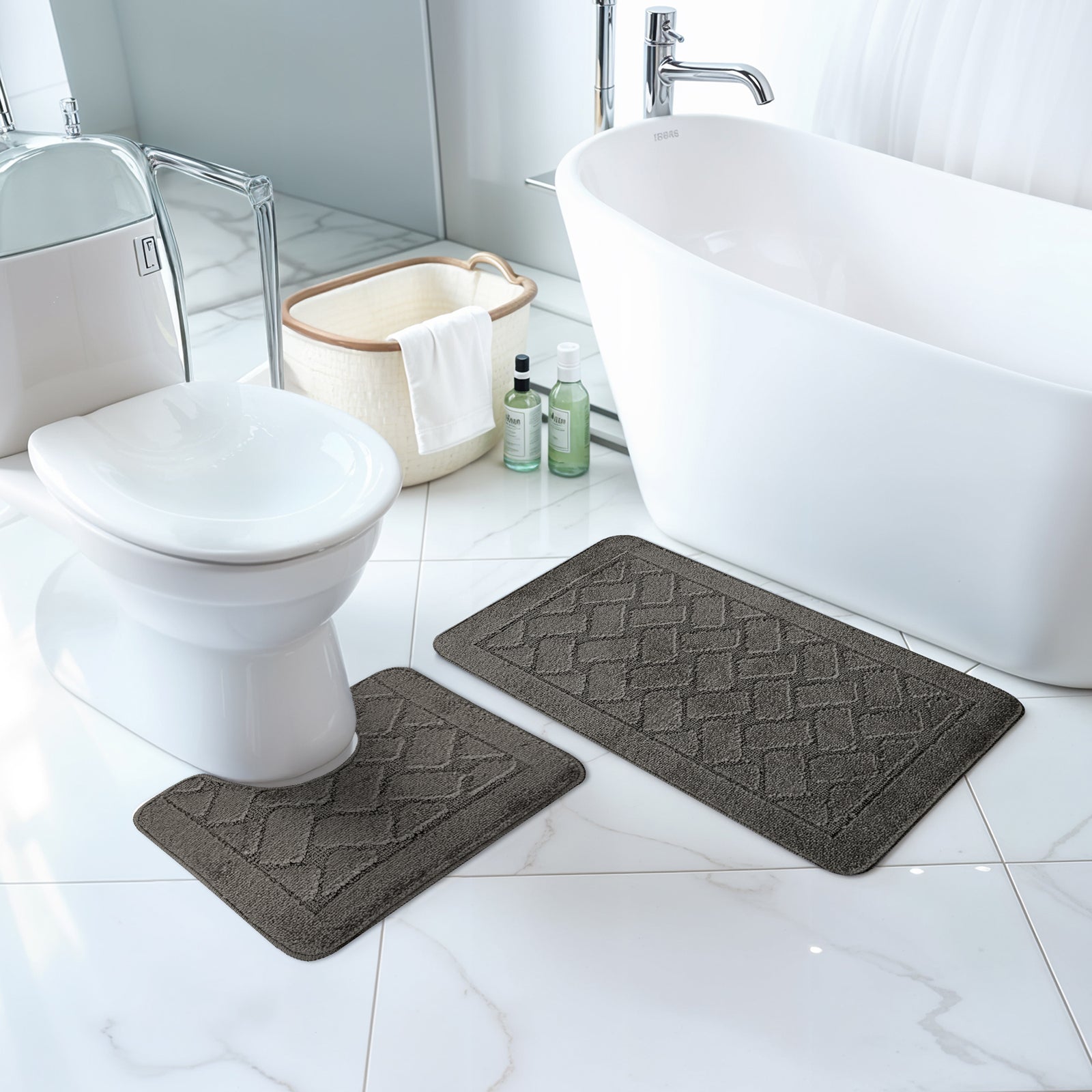 NILAH 2 Machine Washable Anti-Slip Bathroom Area Rugs