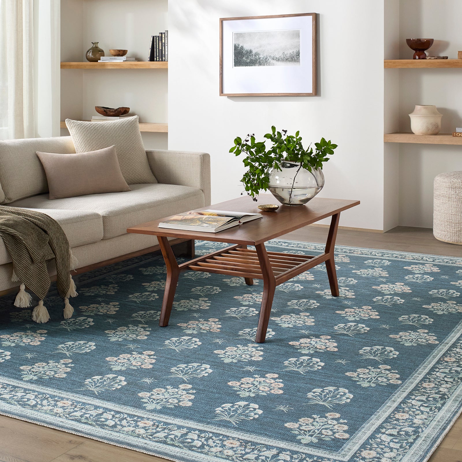 Thistle Washable Modern Floral Living Dining Rug