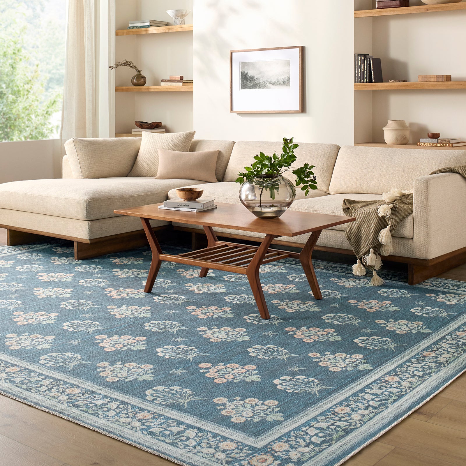 Thistle Washable Modern Floral Living Dining Rug