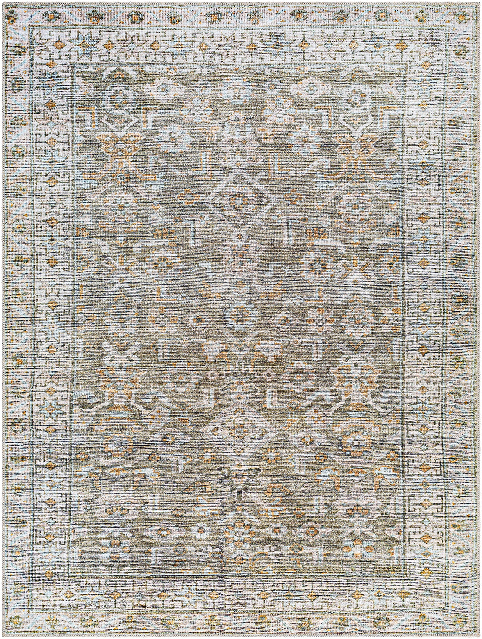 Becki Owens x Livabliss Machine Washable Oriental Boho Khaki/Light Silver Rug