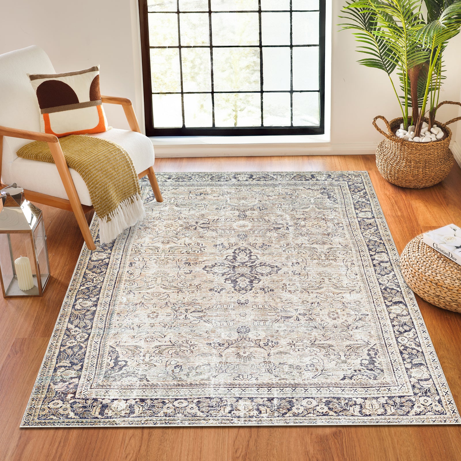 Becki Owens x Livabliss Machine Washable Oriental Boho Warm Grey/Khaki Rug