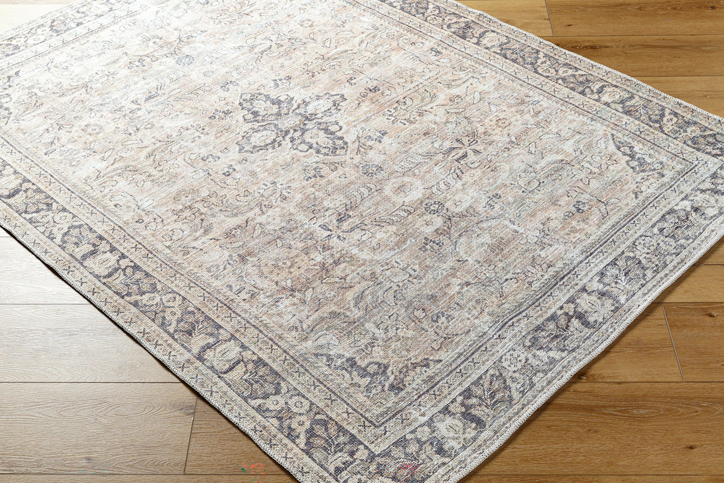 Becki Owens x Livabliss Machine Washable Oriental Boho Warm Grey/Khaki Rug