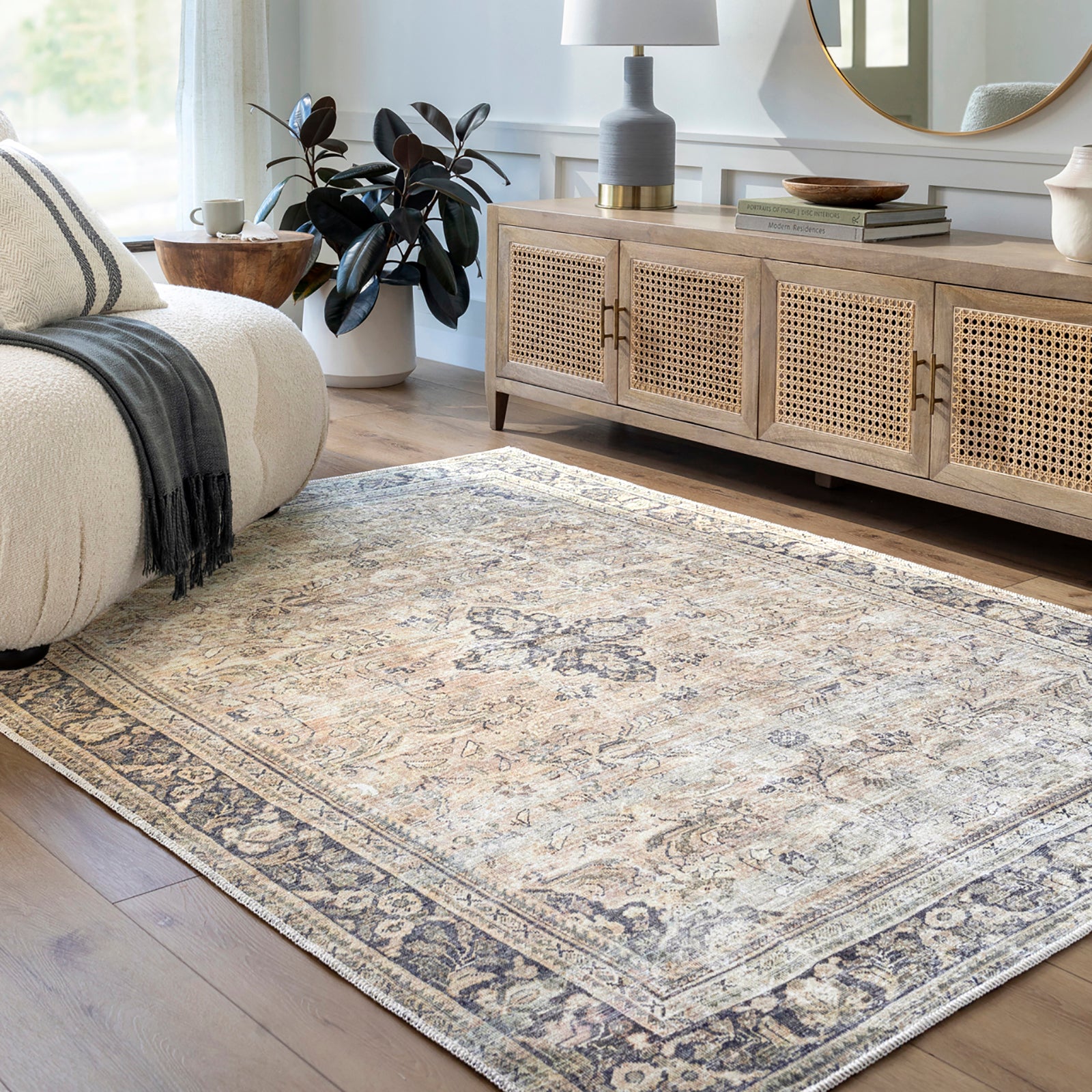 Becki Owens x Livabliss Machine Washable Oriental Boho Warm Grey/Khaki Rug