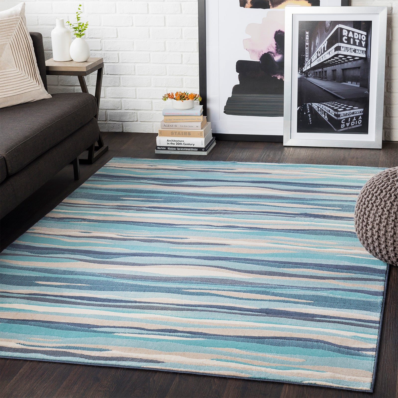 HOUDA Scandi Modern Aqua Area Rug