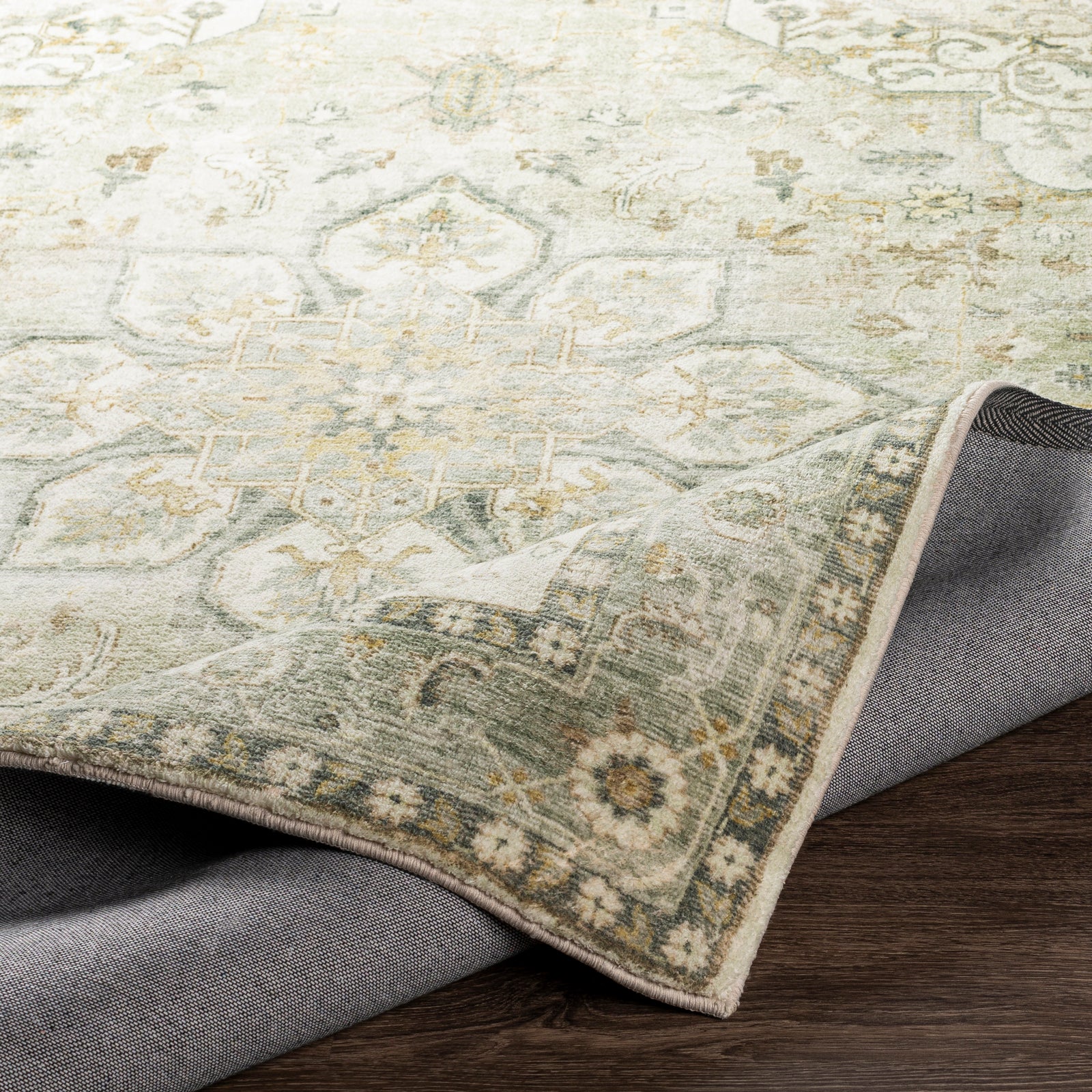 Erin Traditional Green Grey Cream Brown Traditional Boho Living Rug