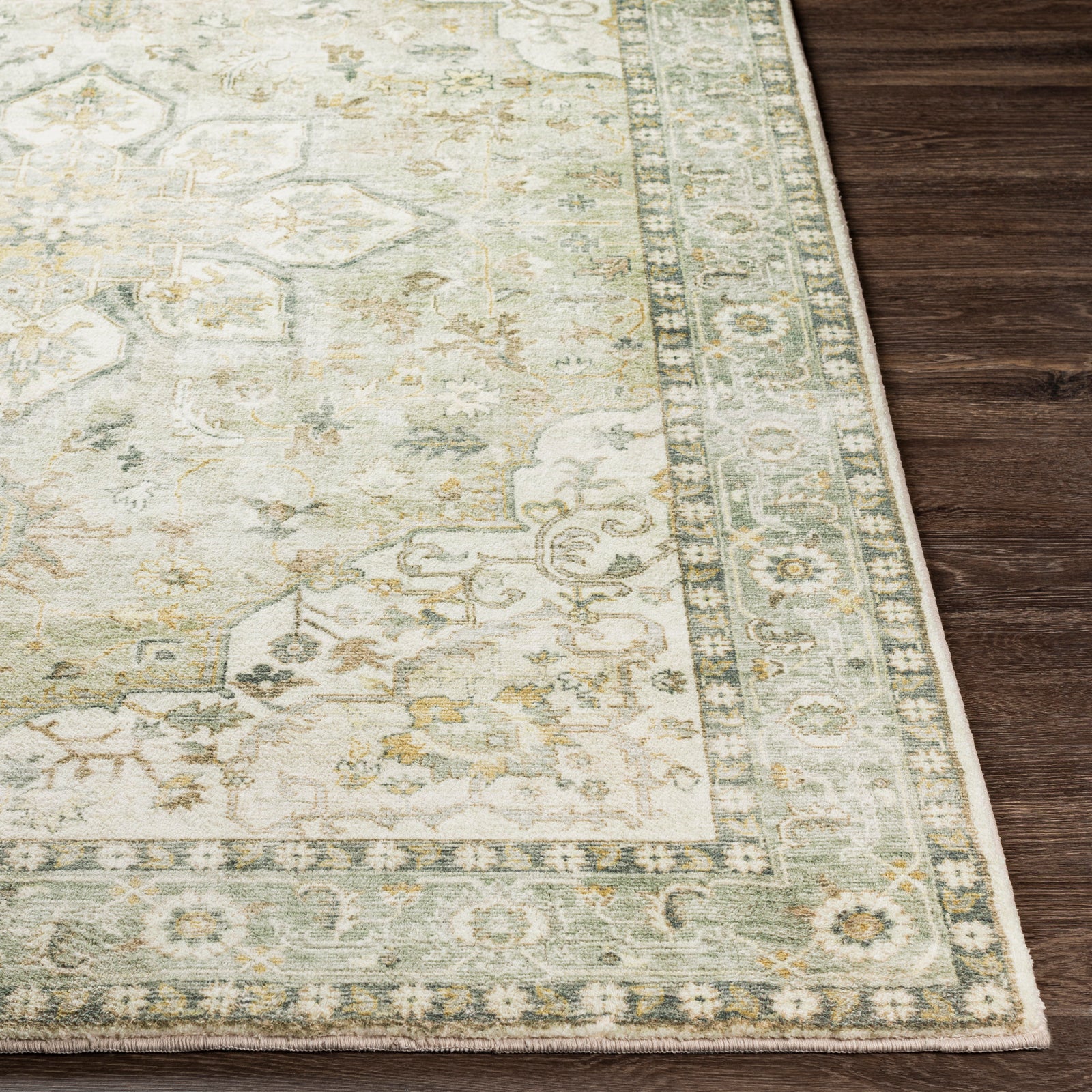 Erin Traditional Green Grey Cream Brown Traditional Boho Living Rug
