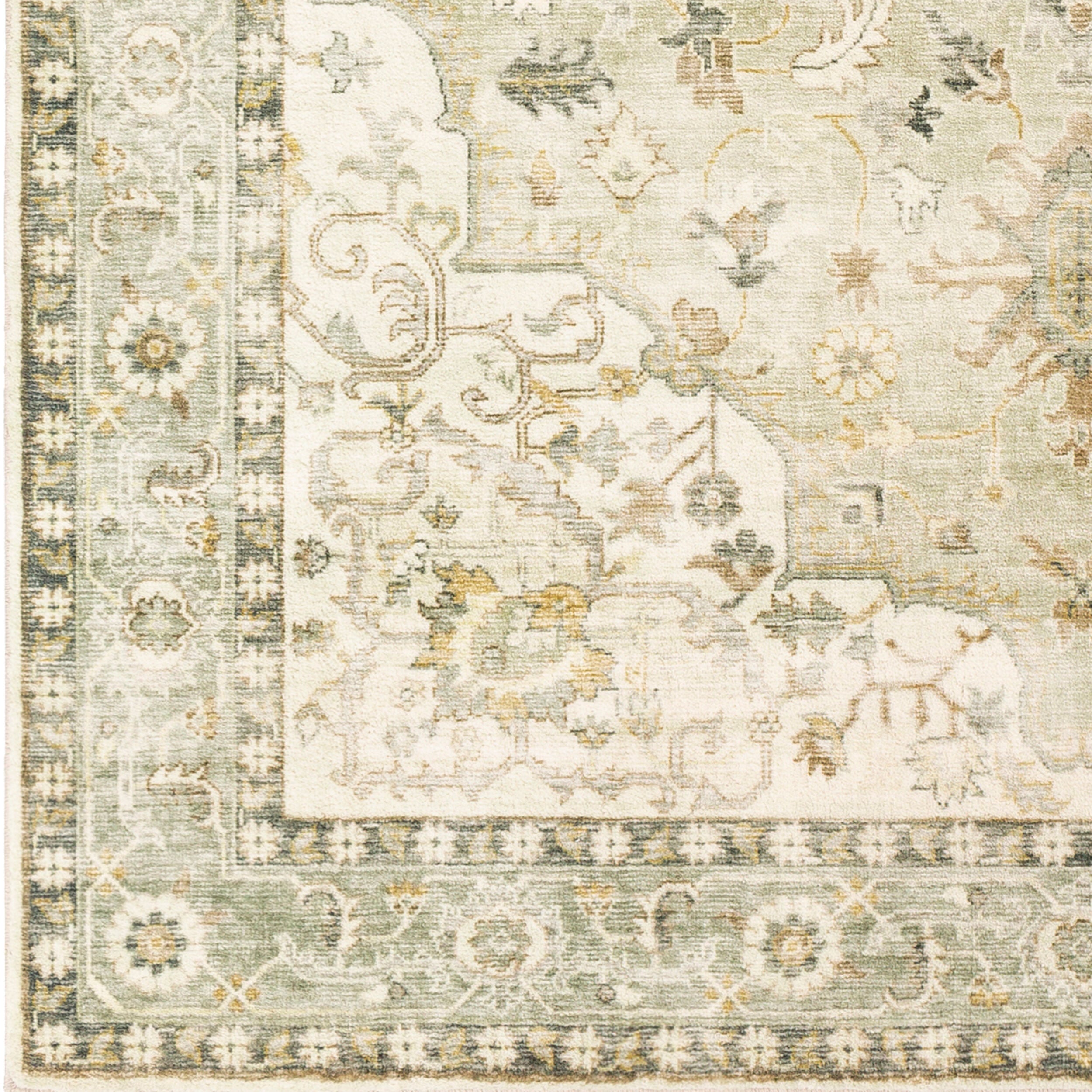 Erin Traditional Green Grey Cream Brown Traditional Boho Living Rug