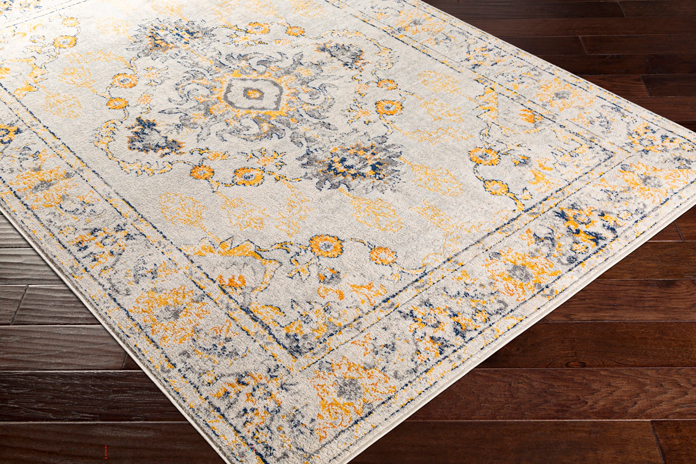 Floransa Vintage Beige Grey Blue Yellow Traditional Boho Living Rug