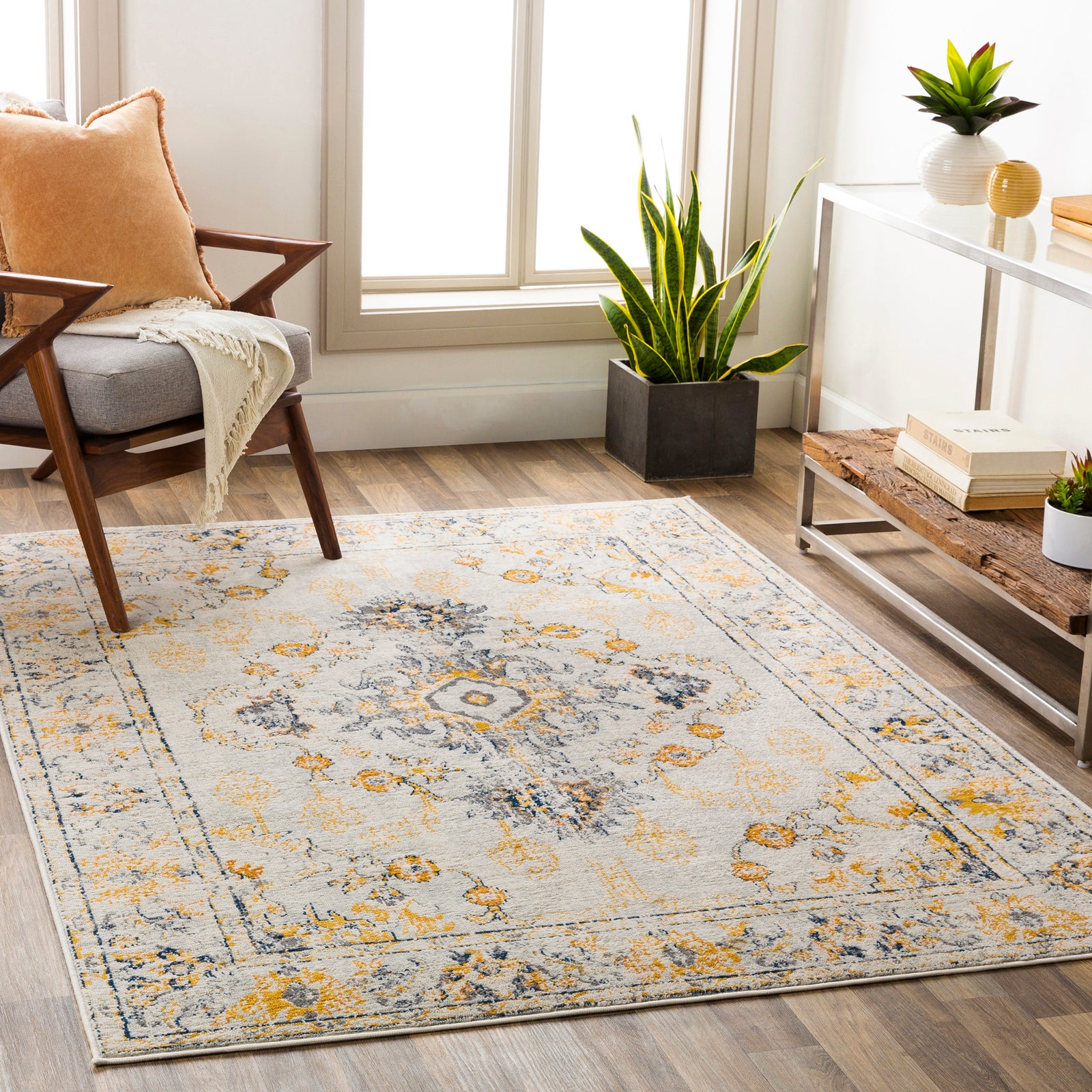 Floransa Vintage Beige Grey Blue Yellow Traditional Boho Living Rug
