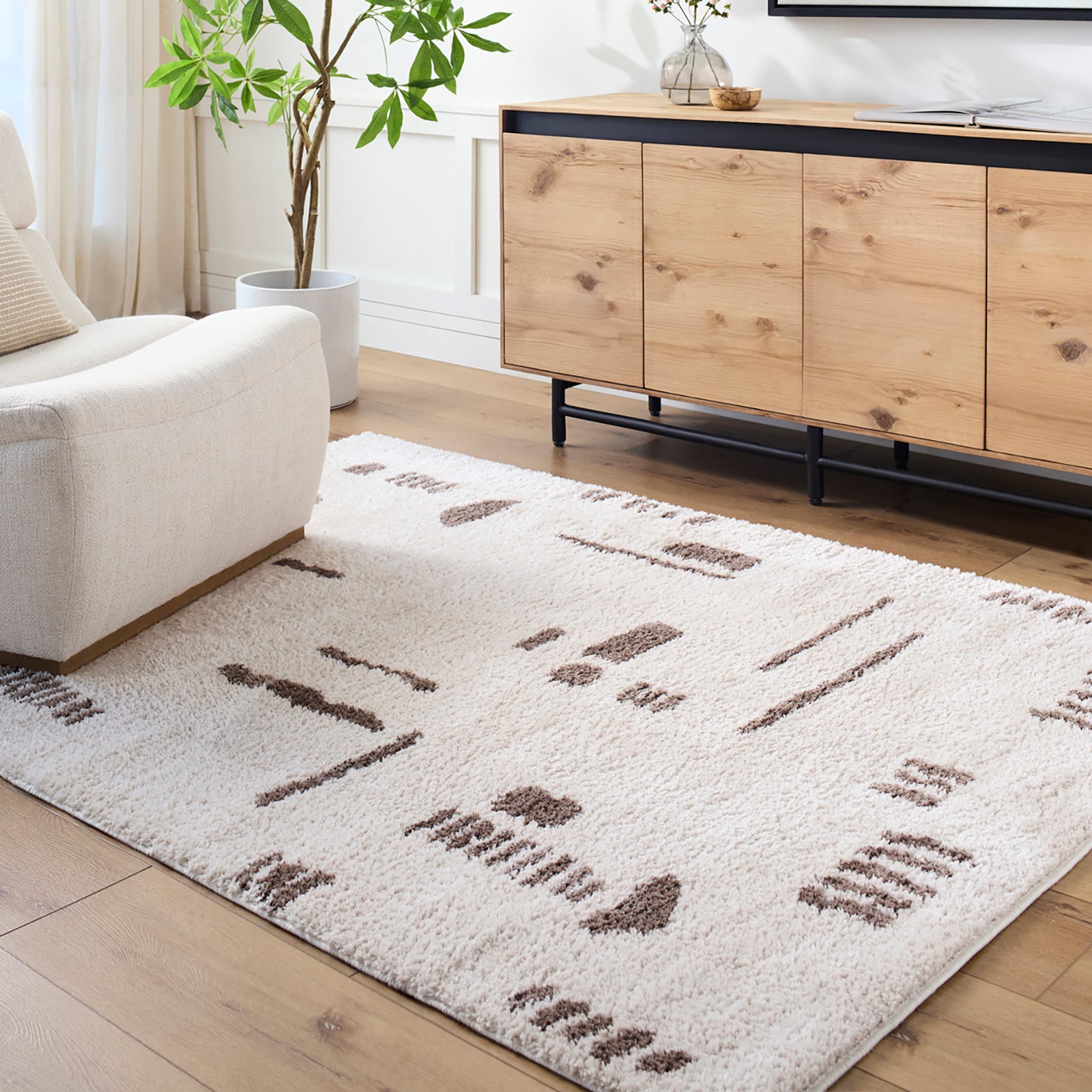 SOLINE Machine Washable Modern Shaggy Dark Brown Area Rug
