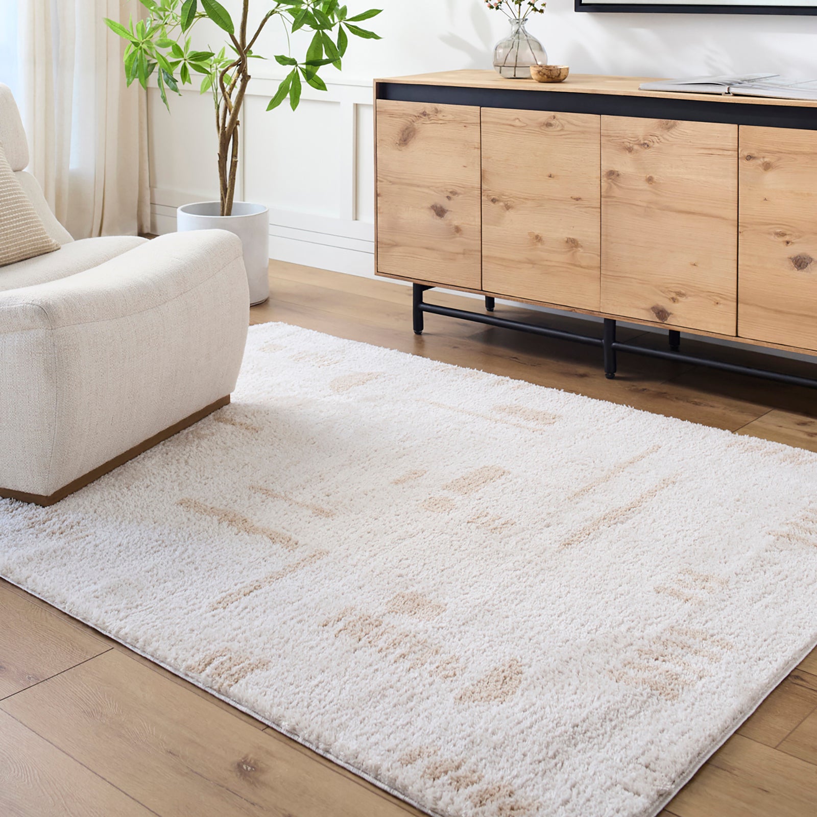 SOLINE Machine Washable Modern Shaggy Beige Area Rug