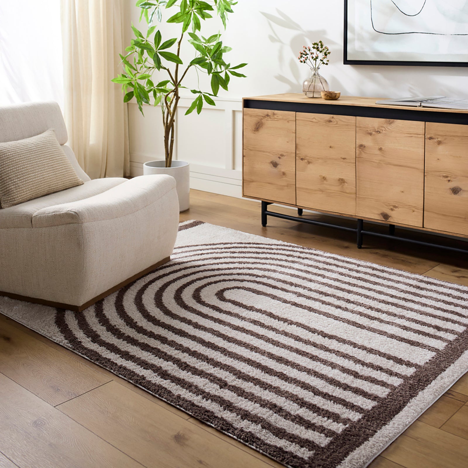 LUCILE Machine Washable Modern Shaggy Dark Brown Area Rug