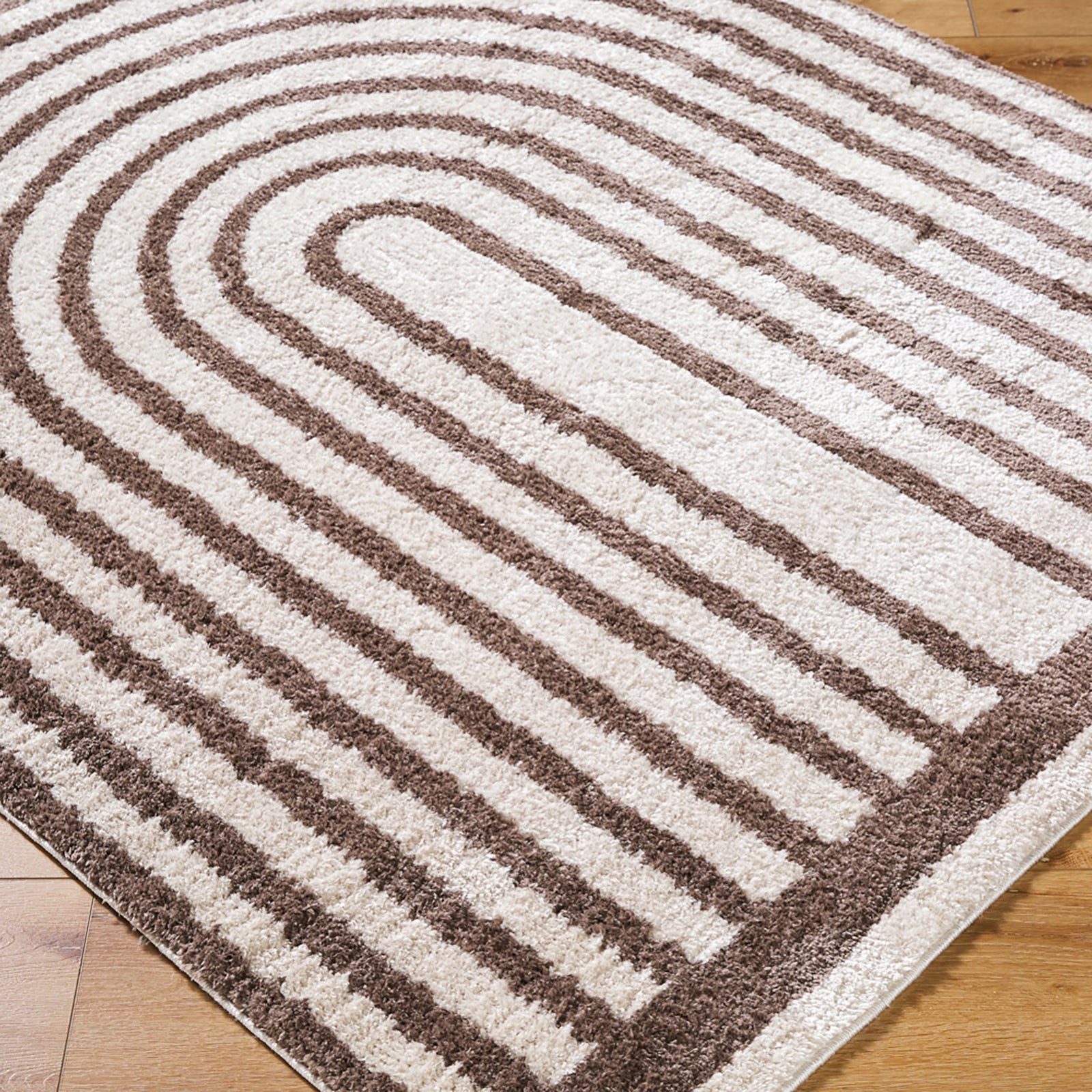 LUCILE Machine Washable Modern Shaggy Dark Brown Area Rug