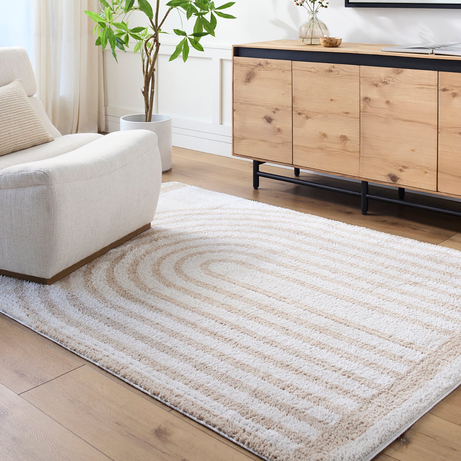 LUCILE Machine Washable Modern Shaggy Beige Area Rug